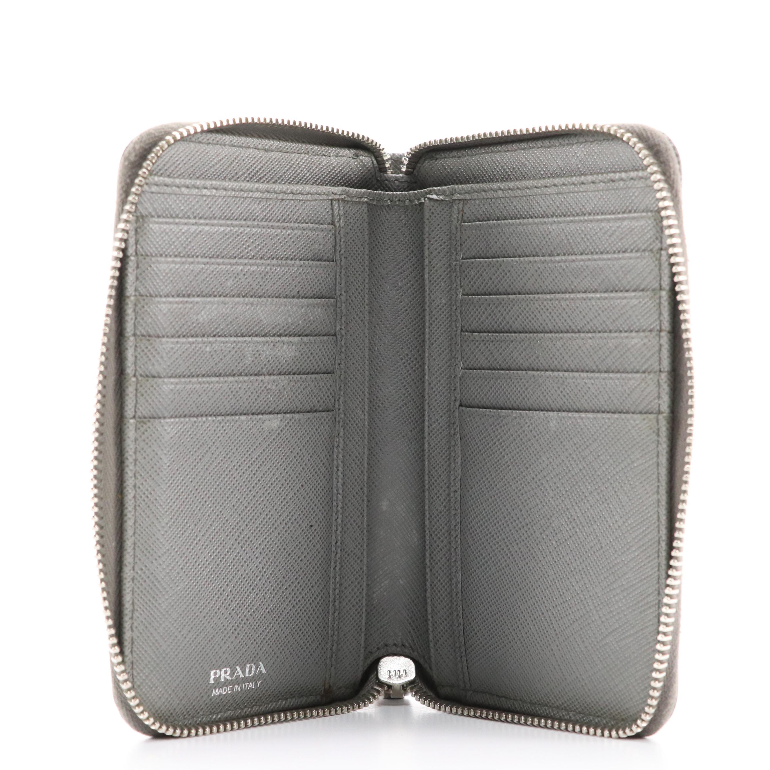 Prada Zip-Around Wallet in Cool Grey Saffiano Leather