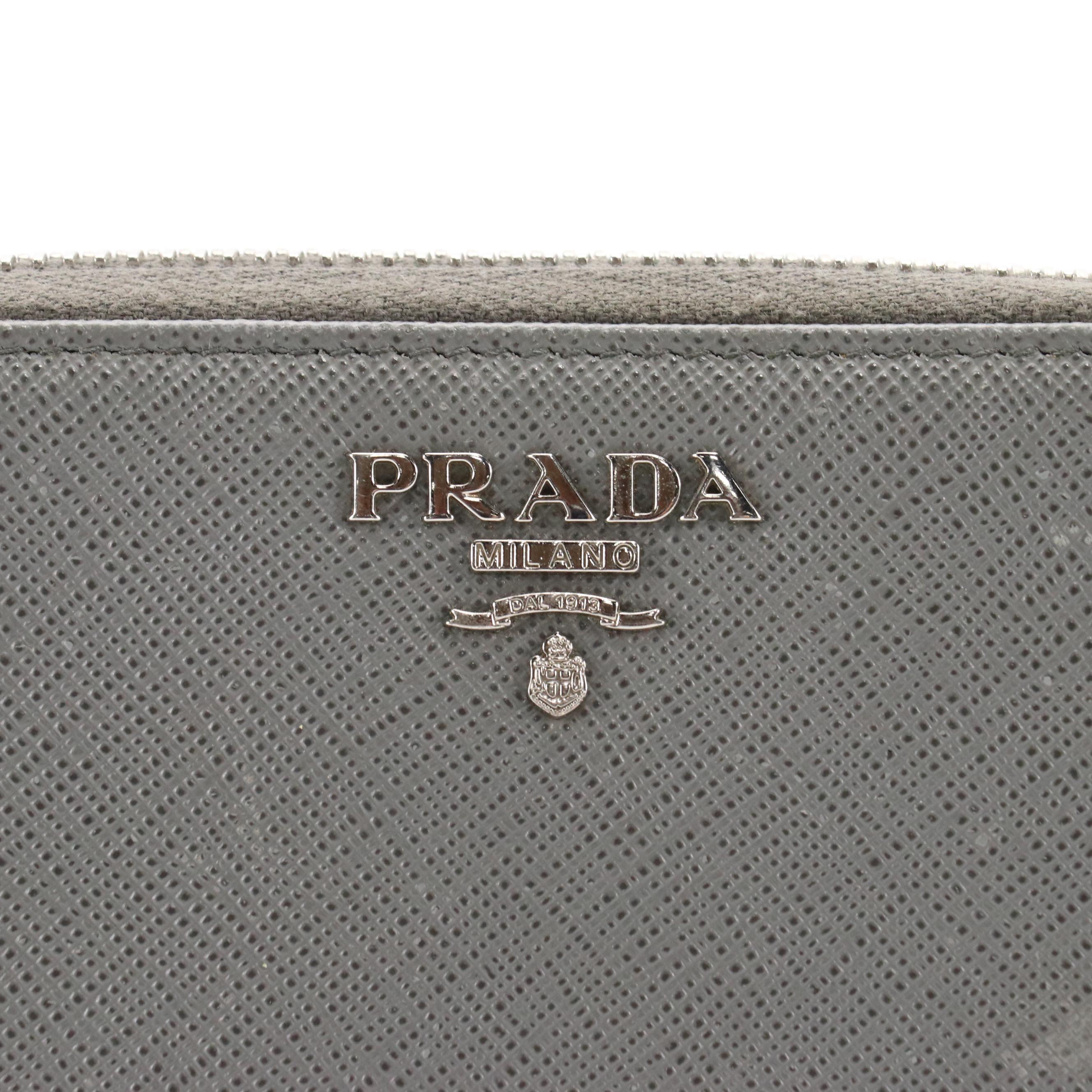 Prada Zip-Around Wallet in Cool Grey Saffiano Leather