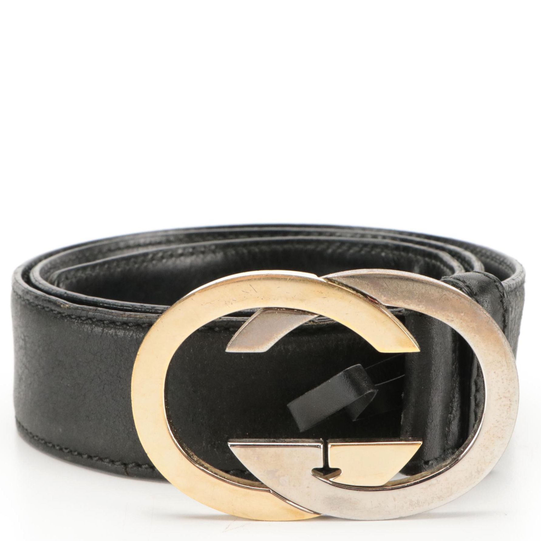 Gucci Vintage Interlocking GG Black Leather Belt