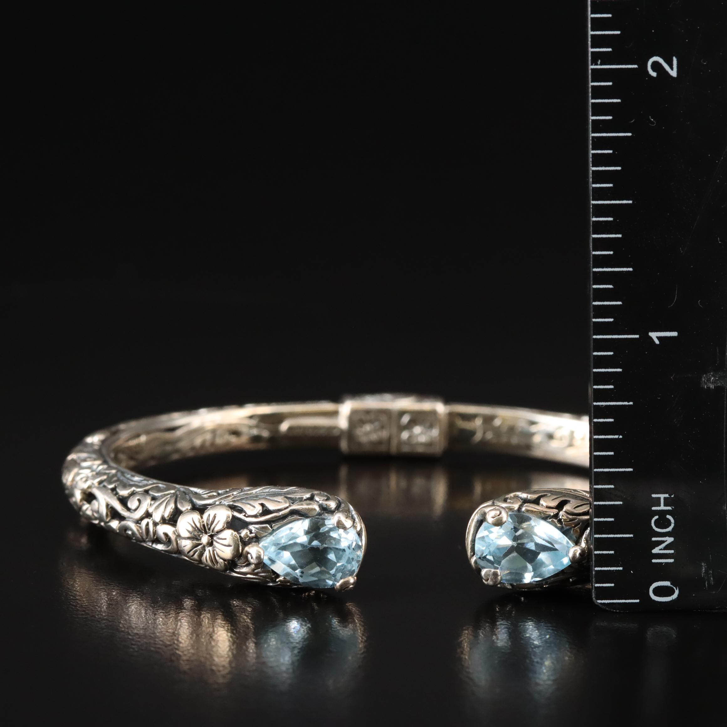 Sterling Sky Blue Topaz Hinged Floral Cuff Bracelet
