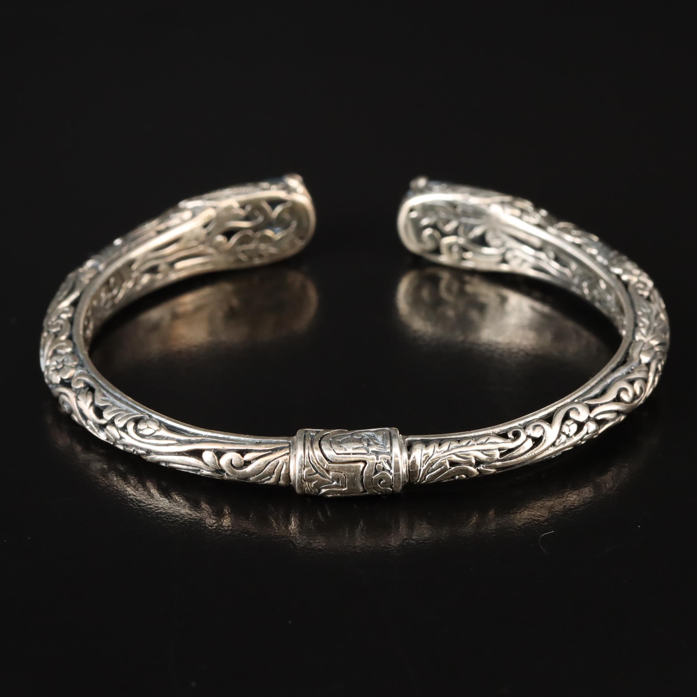 Sterling Sky Blue Topaz Hinged Floral Cuff Bracelet