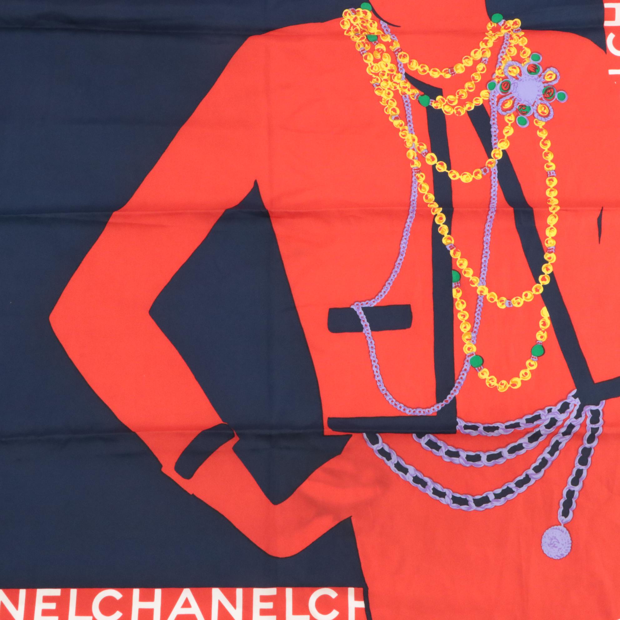 Chanel Signature "Coco Portrait with Jewelry" Silk Scarf