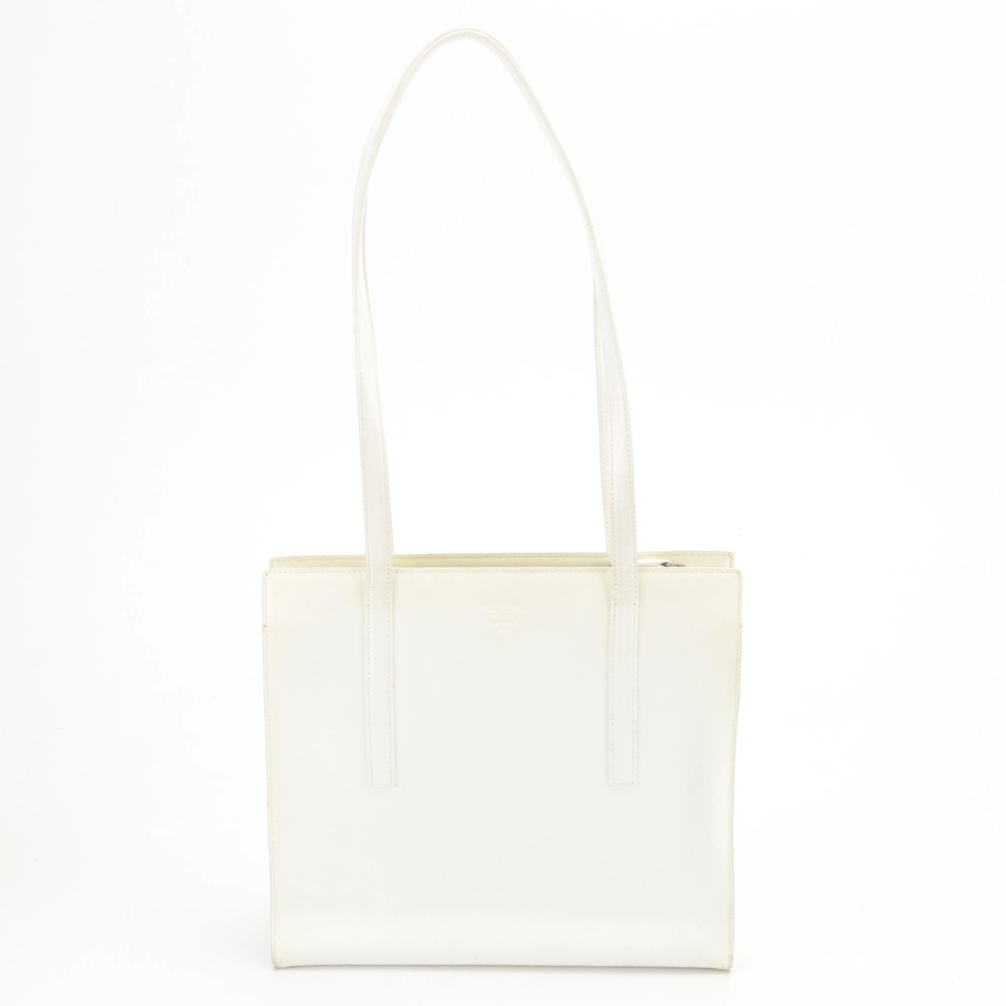 Prada Sport Shoulder Tote Bag in White Spazzolato Leather, 1990s