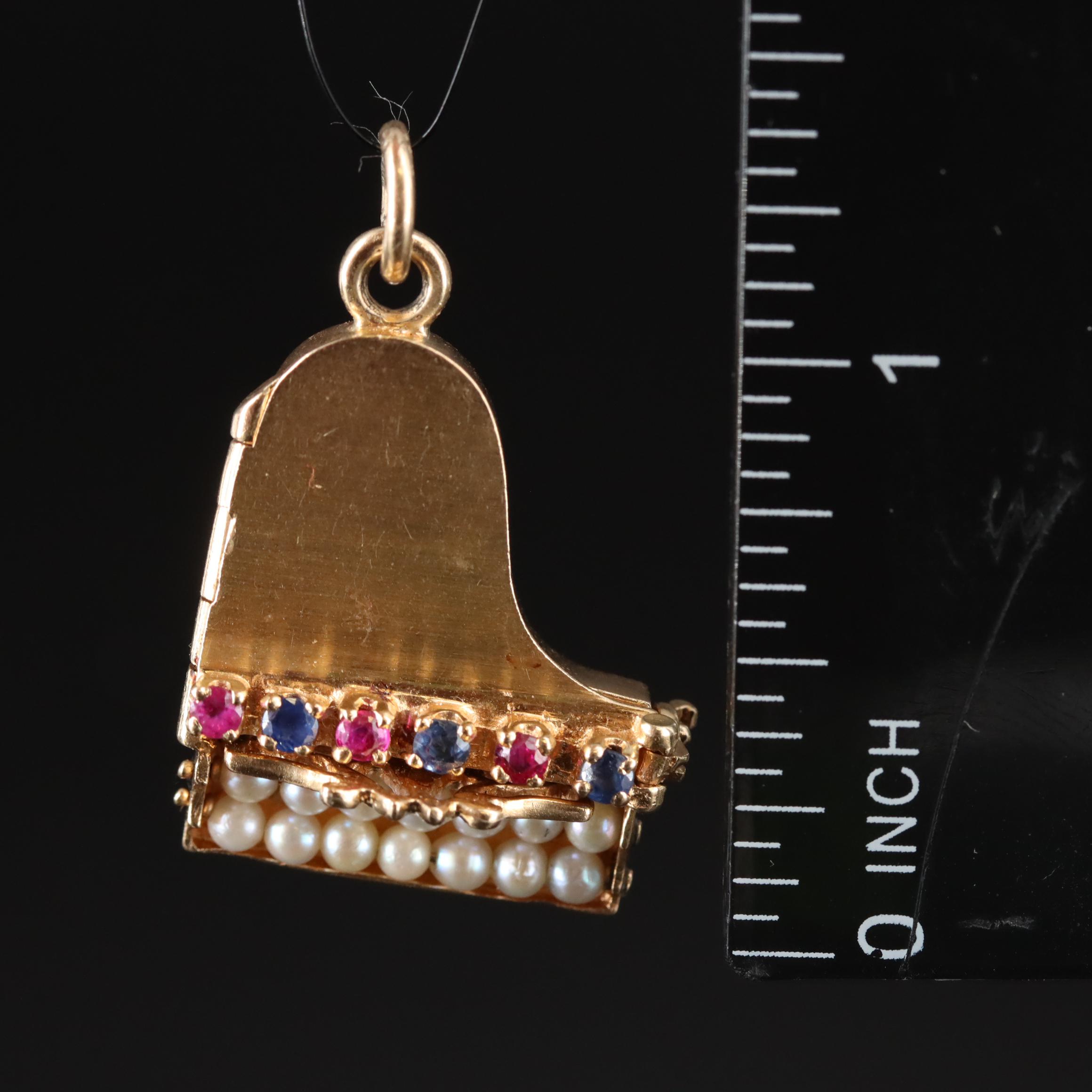 14K Pearl, Sapphire, and Ruby Articulated Piano Pendant