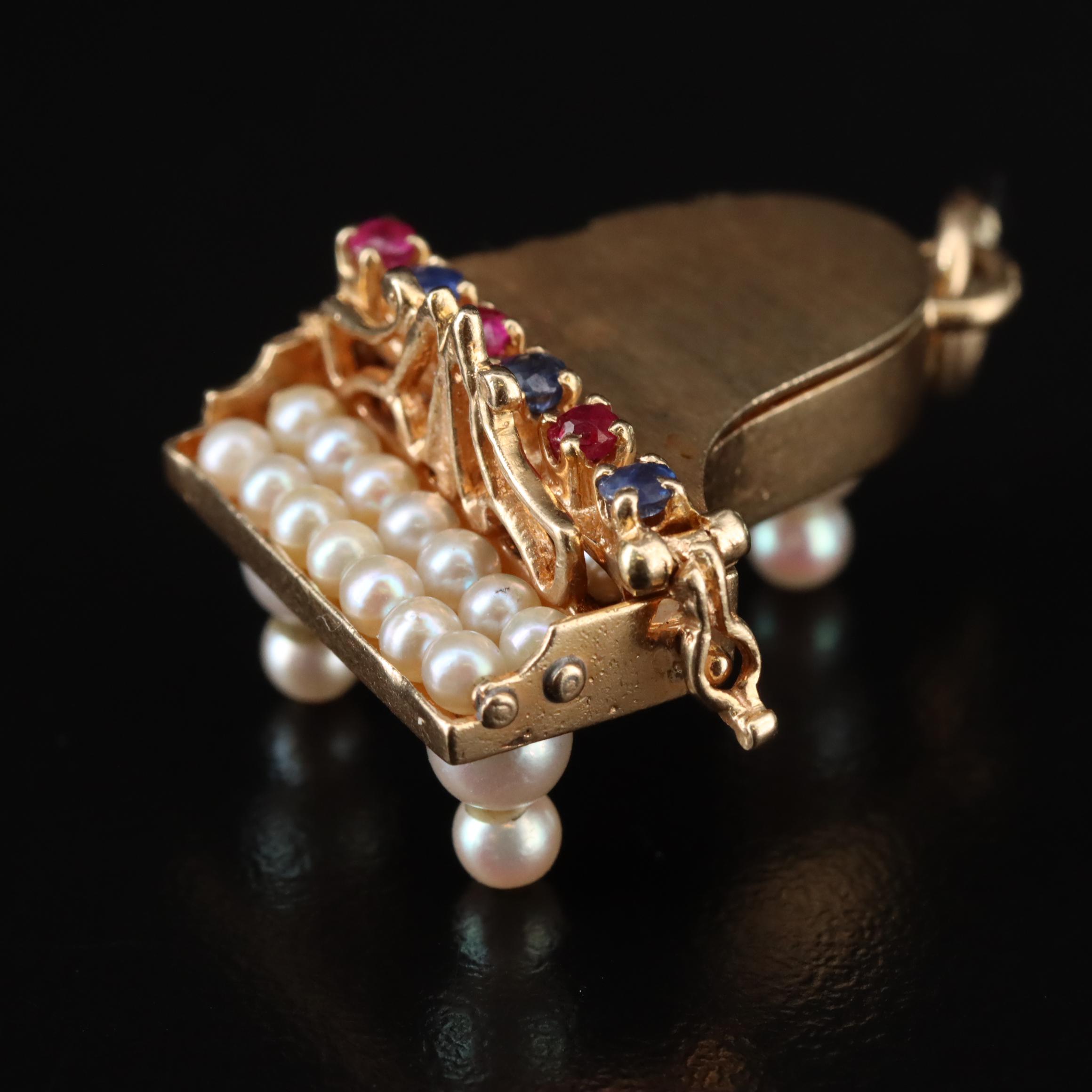 14K Pearl, Sapphire, and Ruby Articulated Piano Pendant