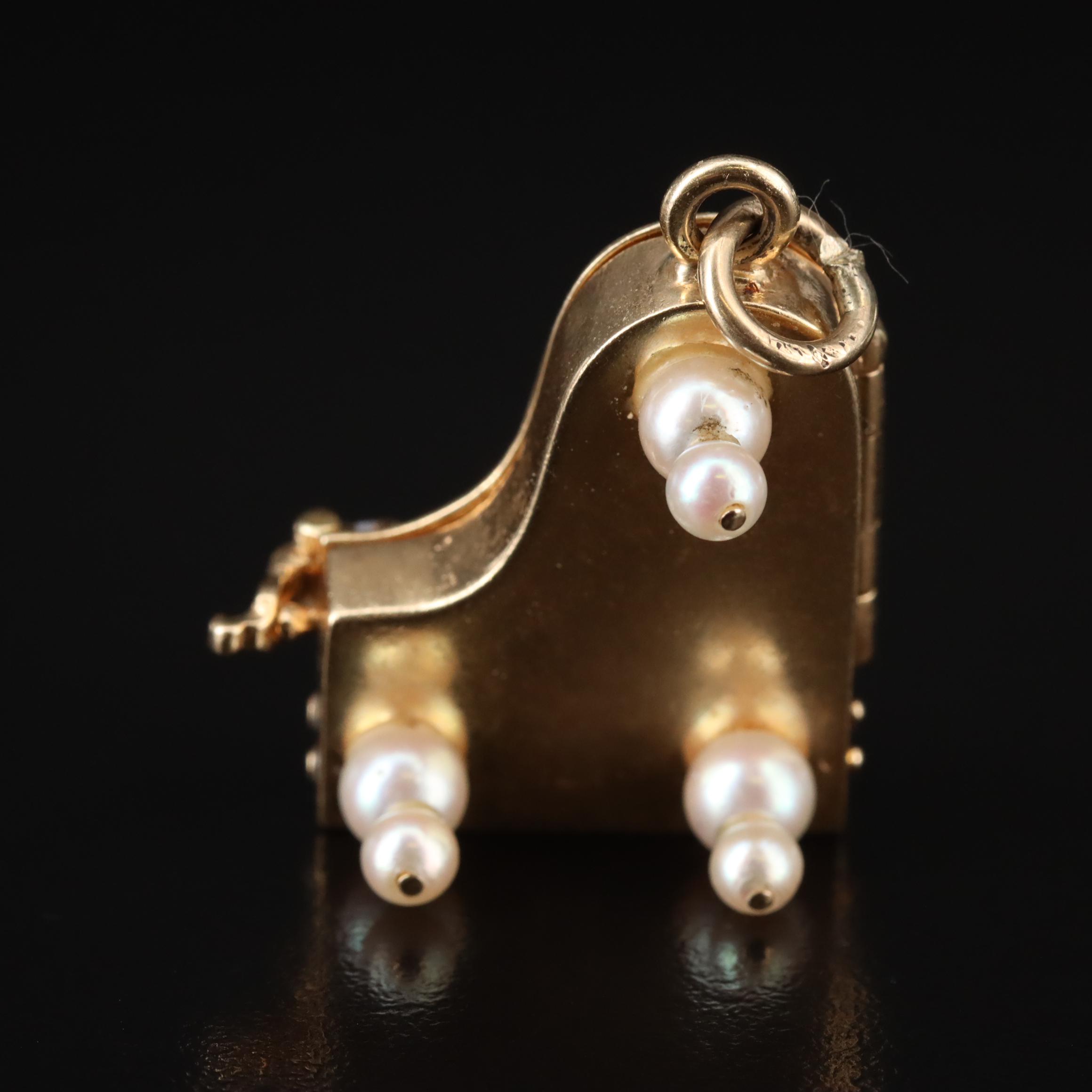 14K Pearl, Sapphire, and Ruby Articulated Piano Pendant