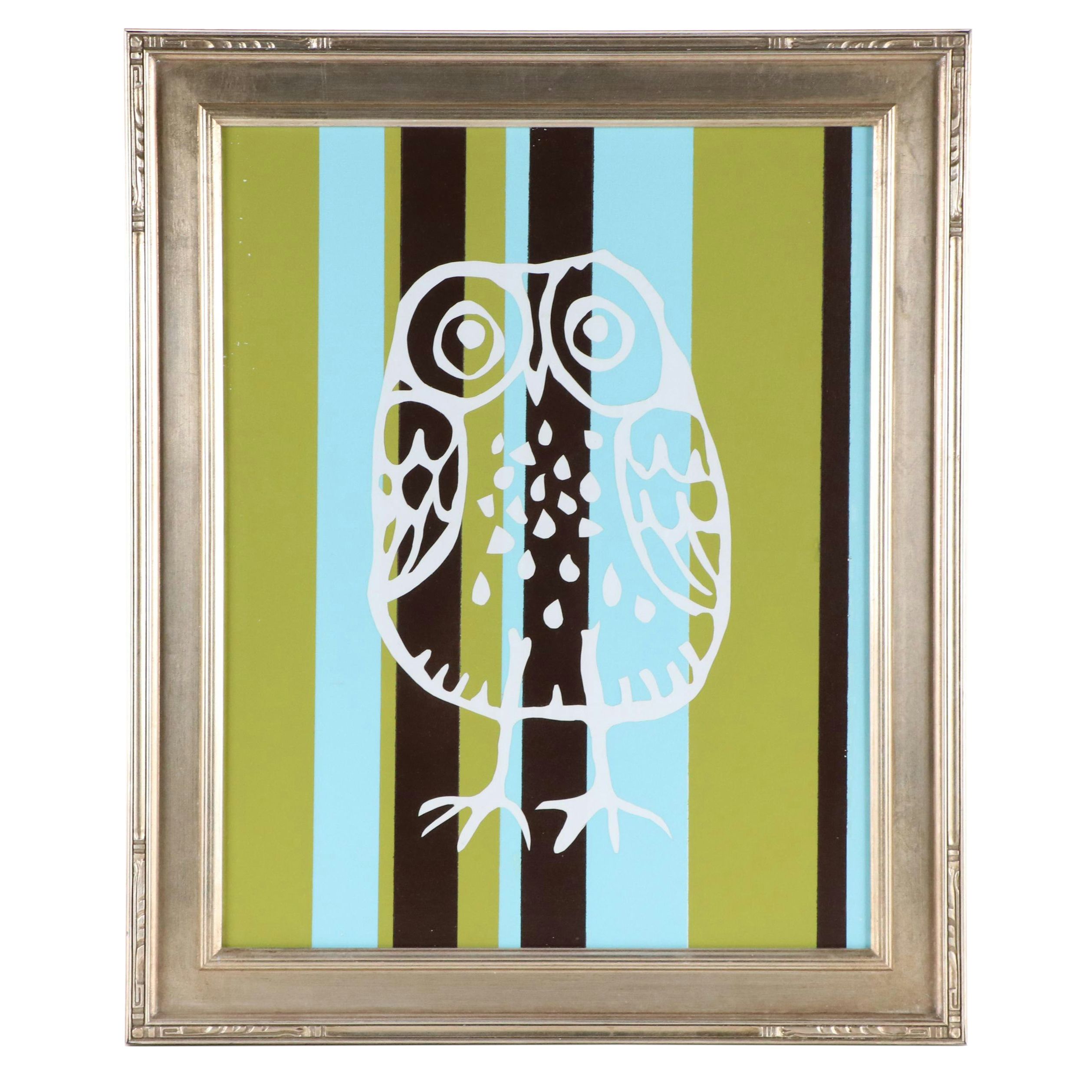 Vinyl Collage Portrait of Owl, 21st Century