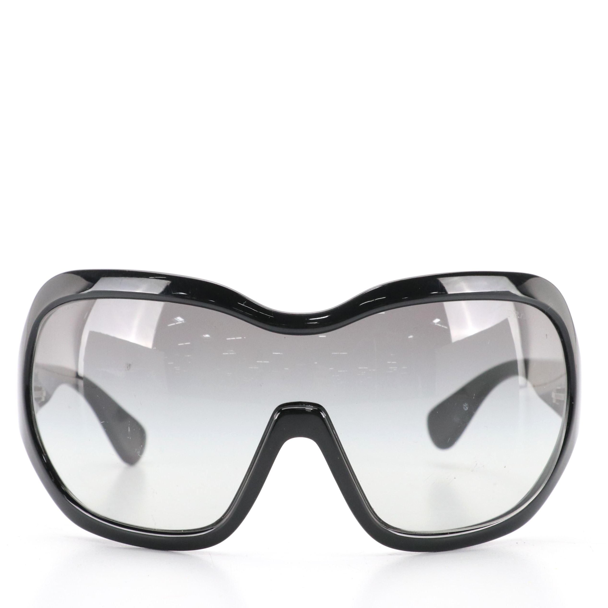 Prada SPR05O 1AB-3M1 Glossy Black Oversized Shield Sunglasses