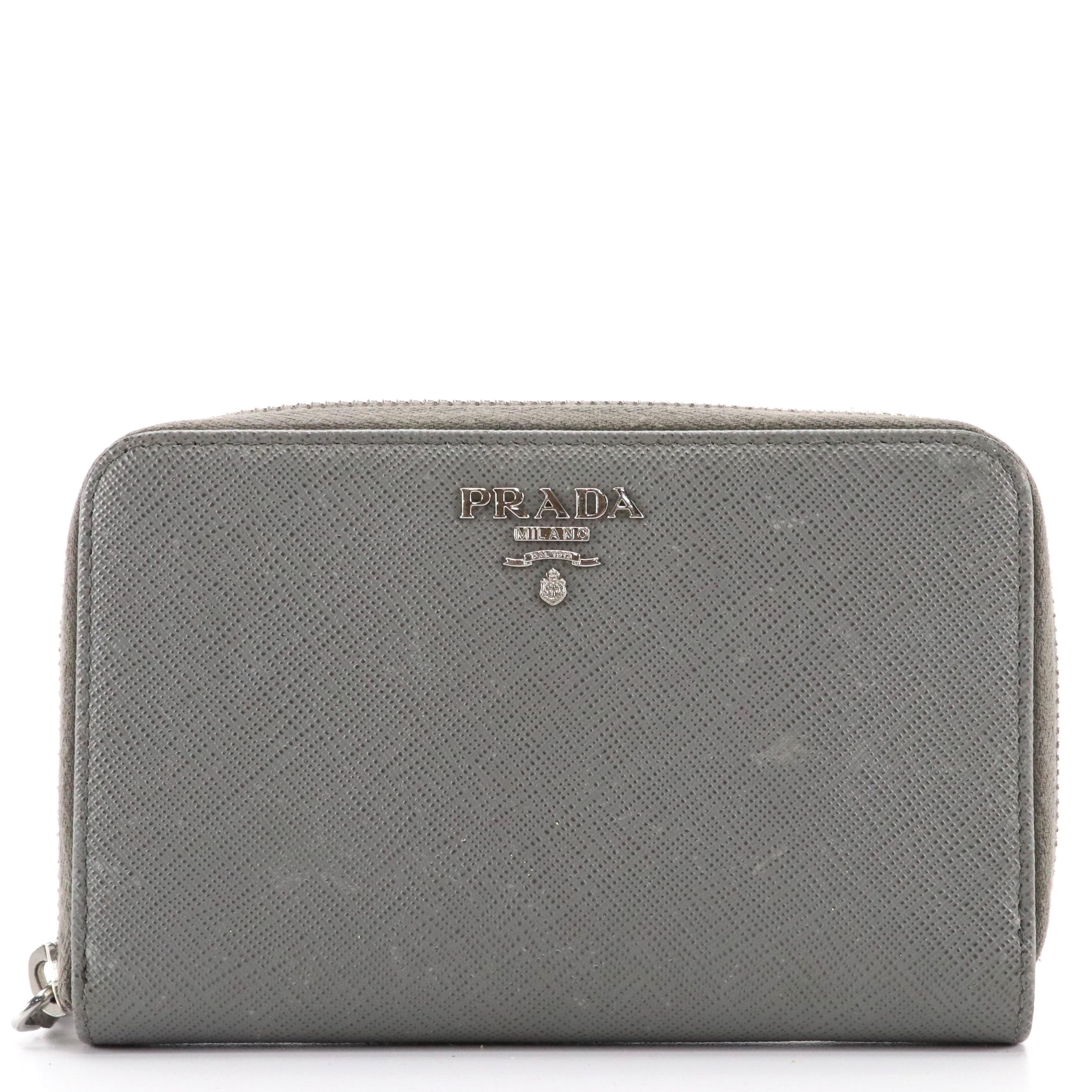 Prada Zip-Around Wallet in Cool Grey Saffiano Leather