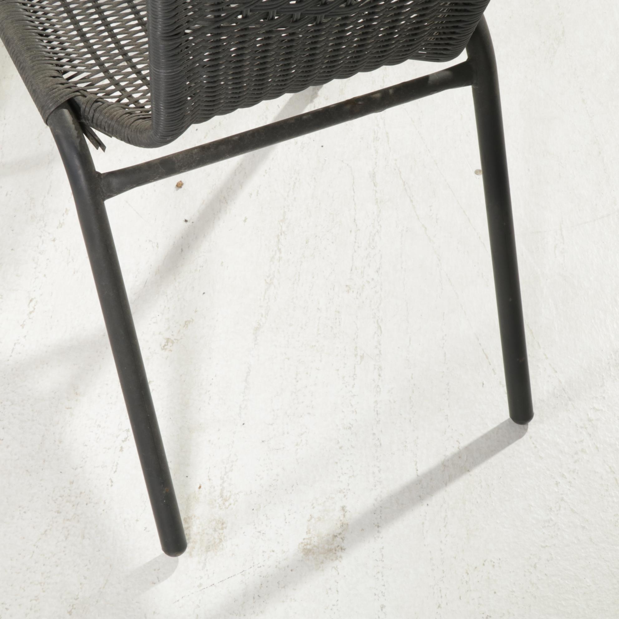 Glass Top Patio Dining Table with Four Tubular Metal and Resin Wicker Chairs