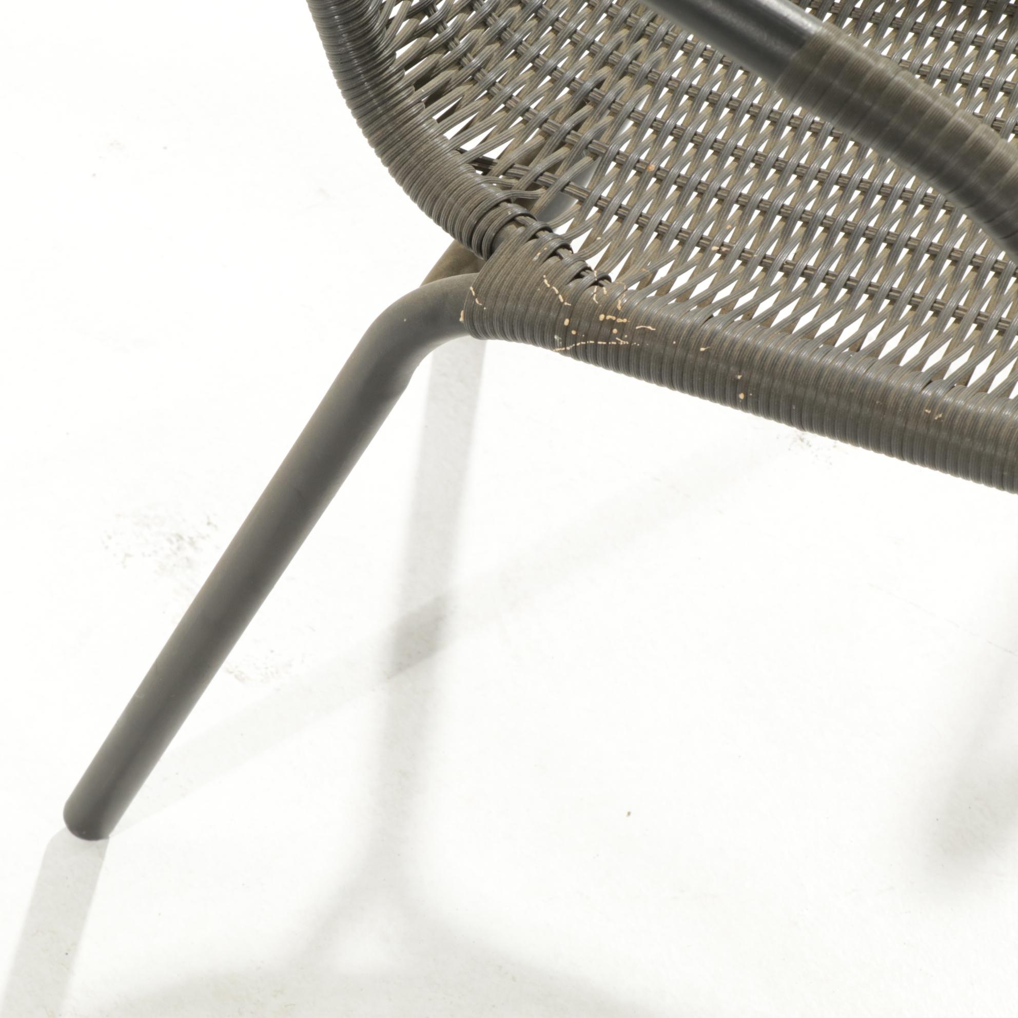 Glass Top Patio Dining Table with Four Tubular Metal and Resin Wicker Chairs