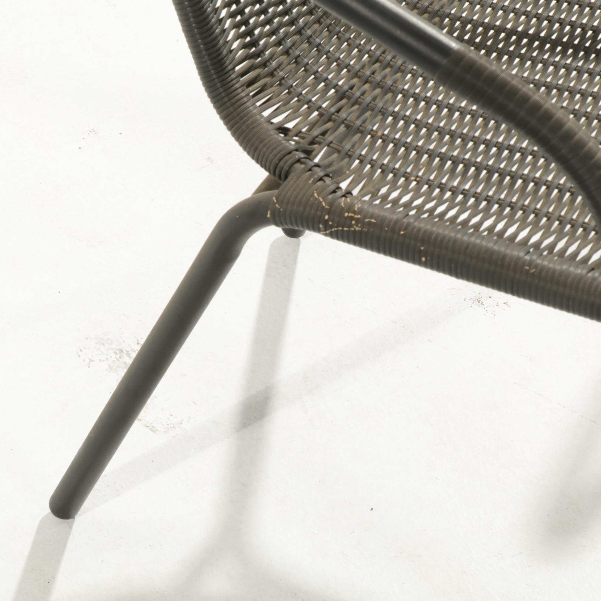 Glass Top Patio Dining Table with Four Tubular Metal and Resin Wicker Chairs