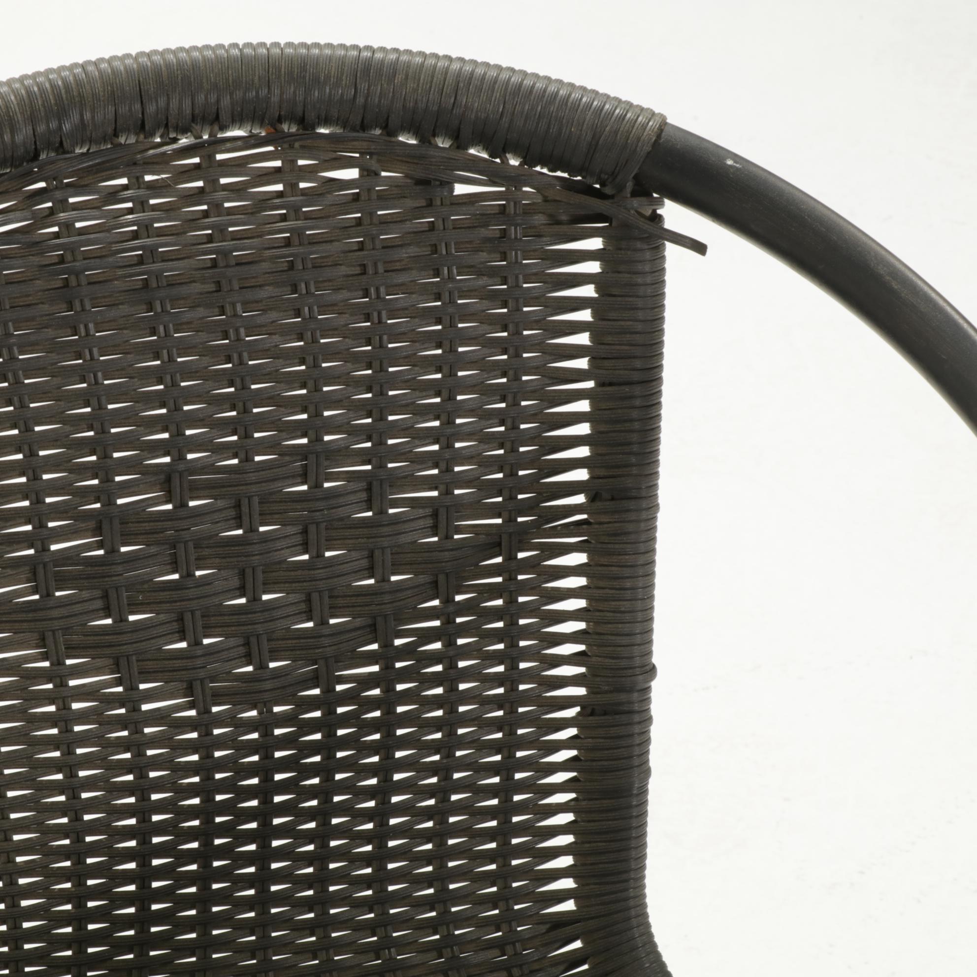 Glass Top Patio Dining Table with Four Tubular Metal and Resin Wicker Chairs