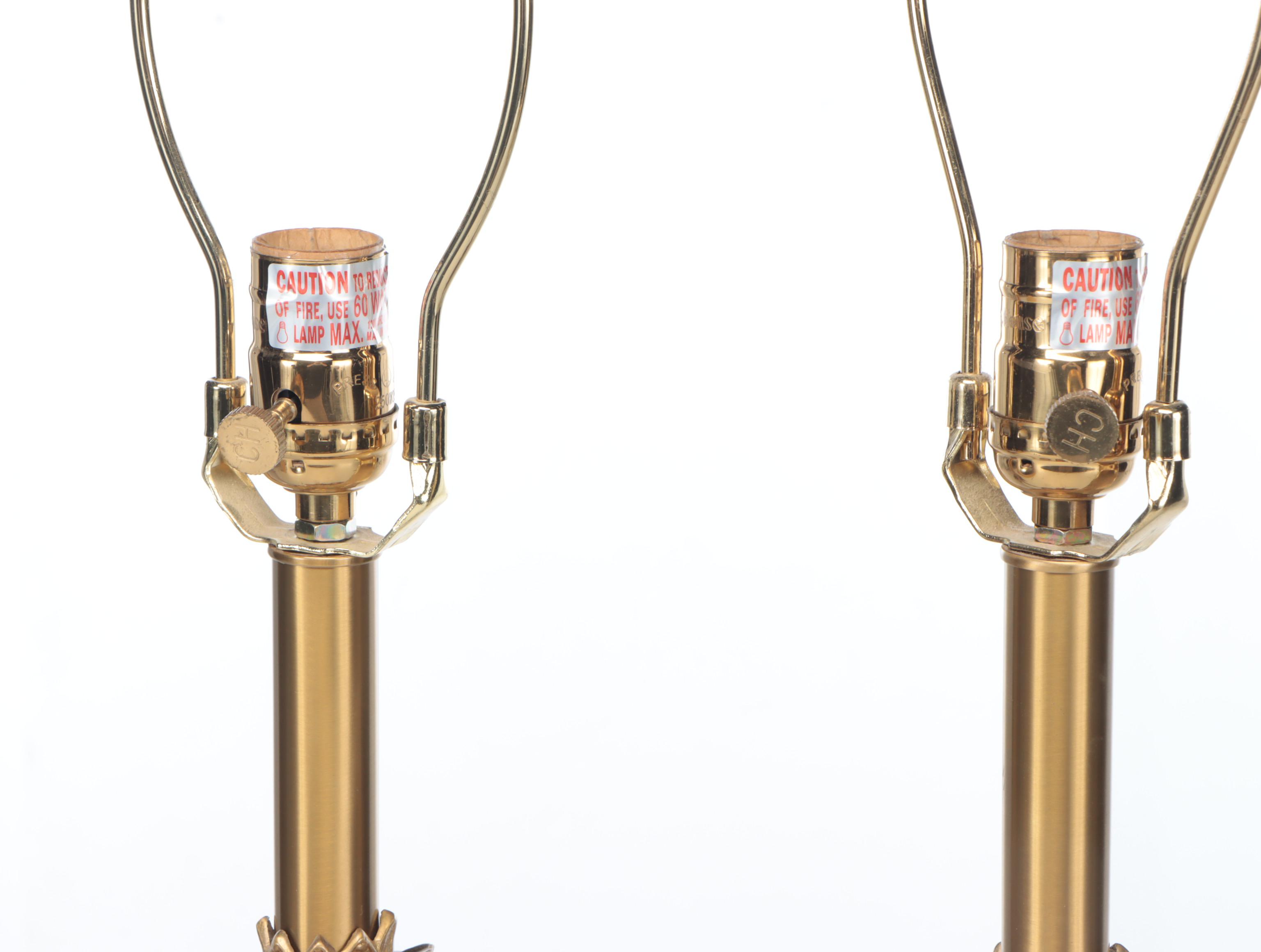 Pair of Chelsea House Gilt Metal Console Lamps with Custom Gold Fabric Shades