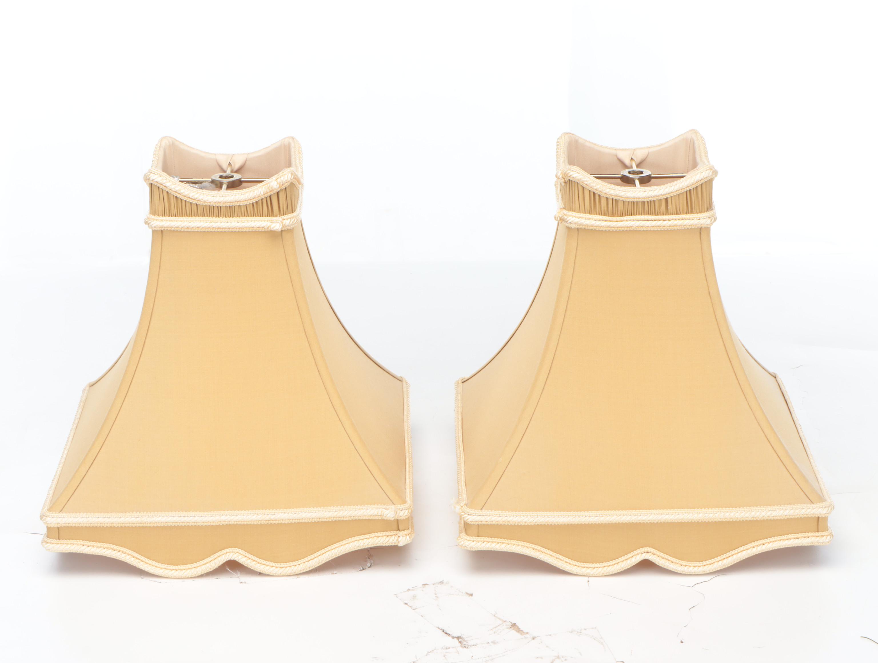 Pair of Chelsea House Gilt Metal Console Lamps with Custom Gold Fabric Shades
