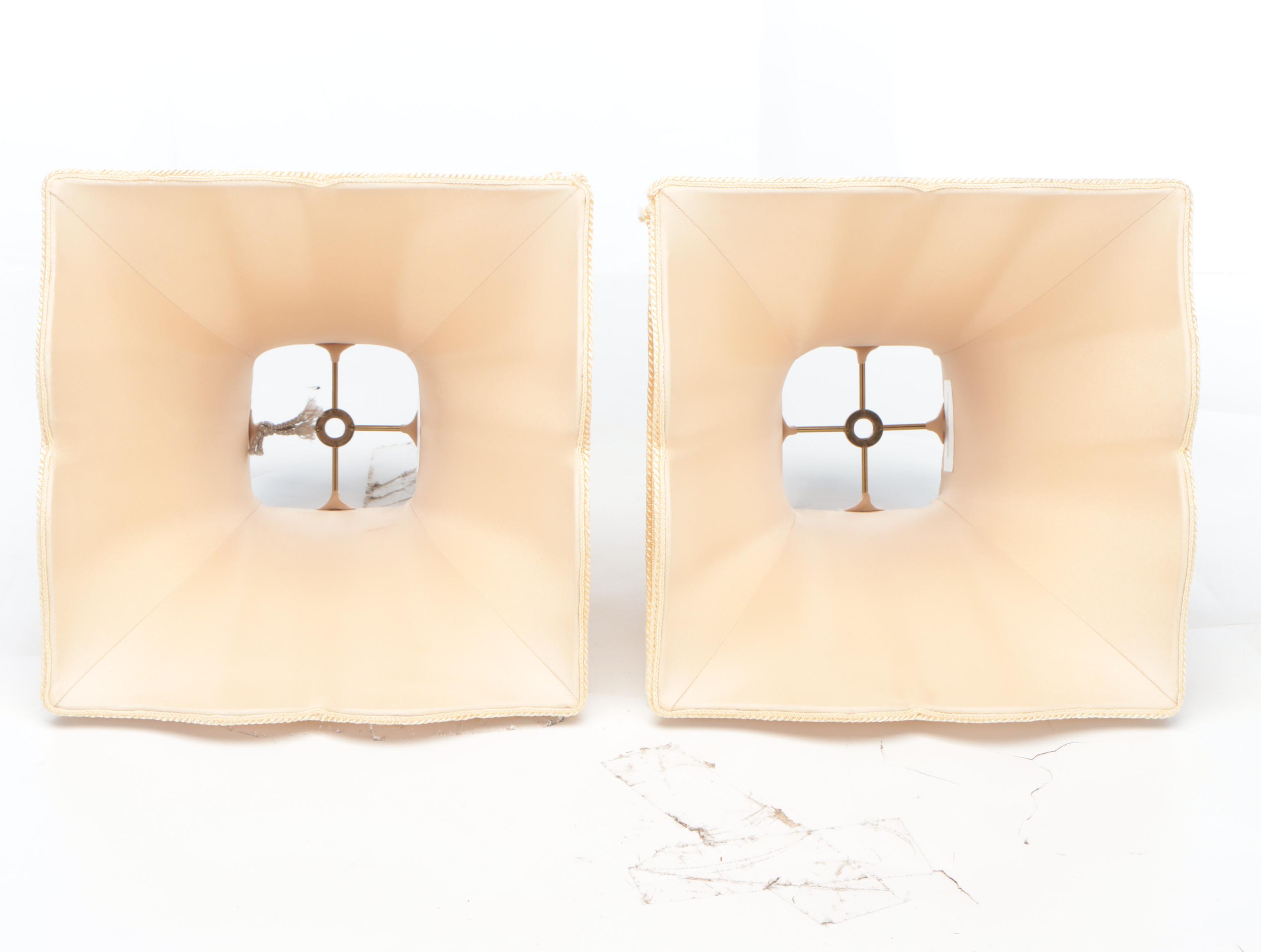 Pair of Chelsea House Gilt Metal Console Lamps with Custom Gold Fabric Shades