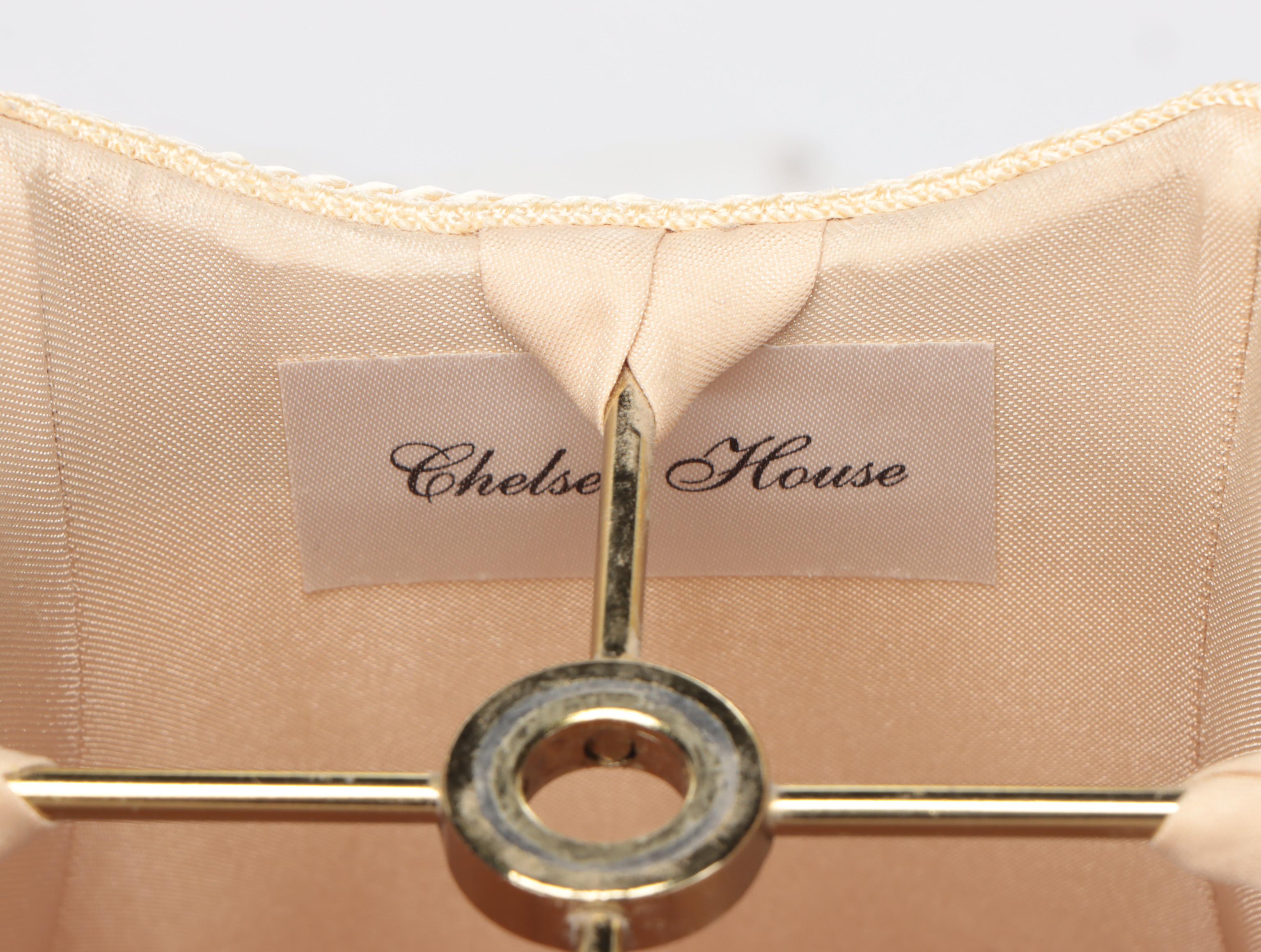 Pair of Chelsea House Gilt Metal Console Lamps with Custom Gold Fabric Shades