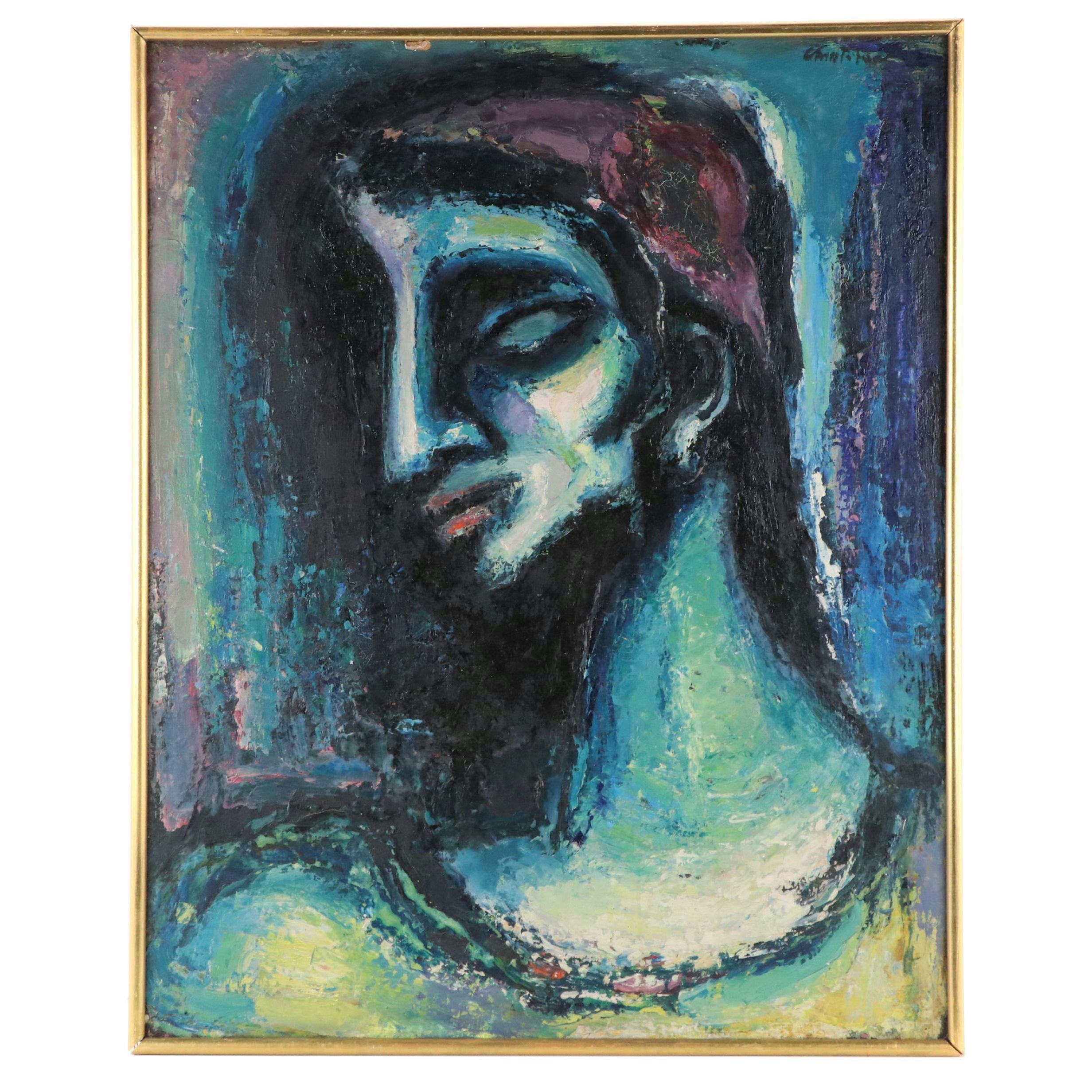 John Christoforou Abstract Expressionistic Style Oil Painting of Figure