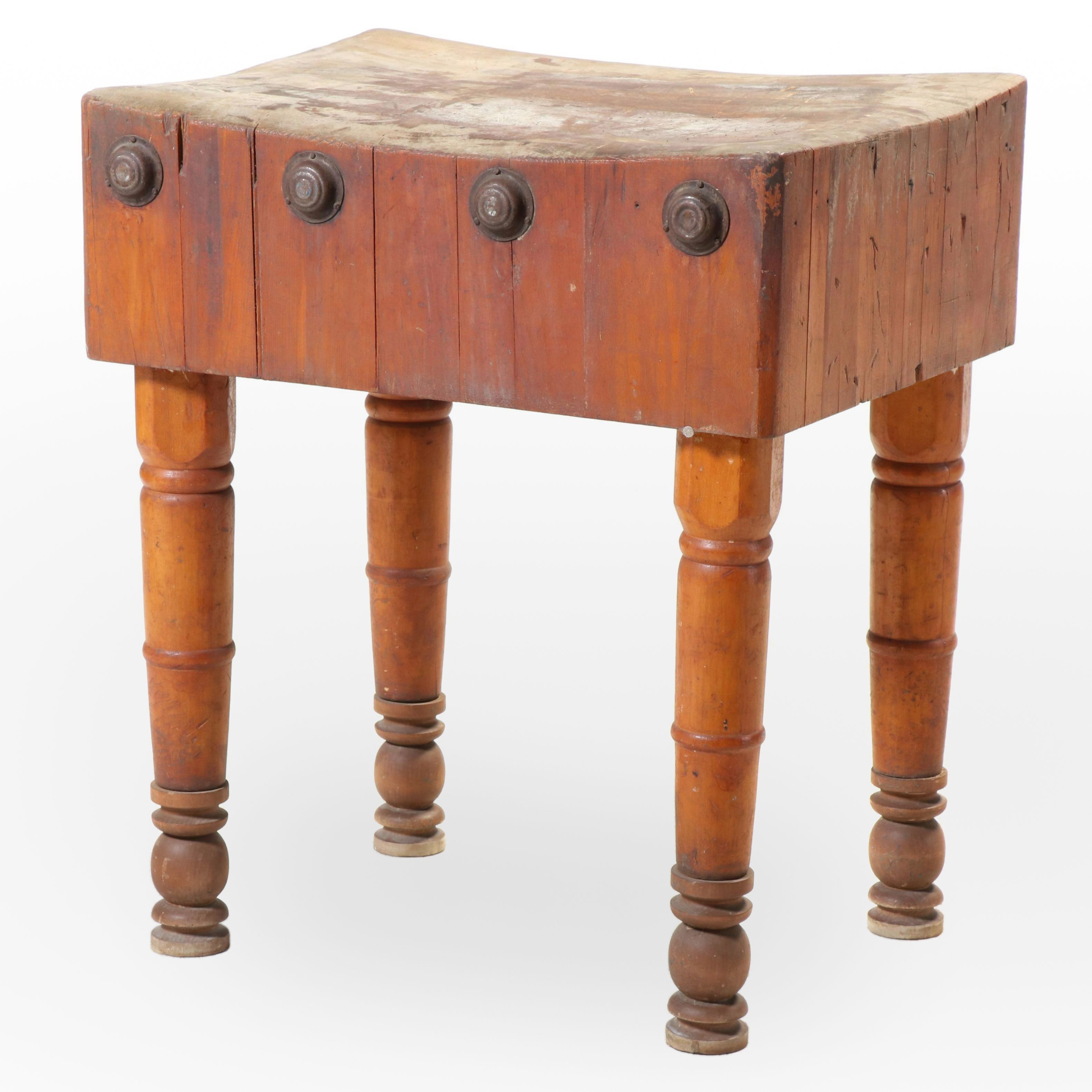American Maple Butcher's Block Table, Early to Mid 20th Century