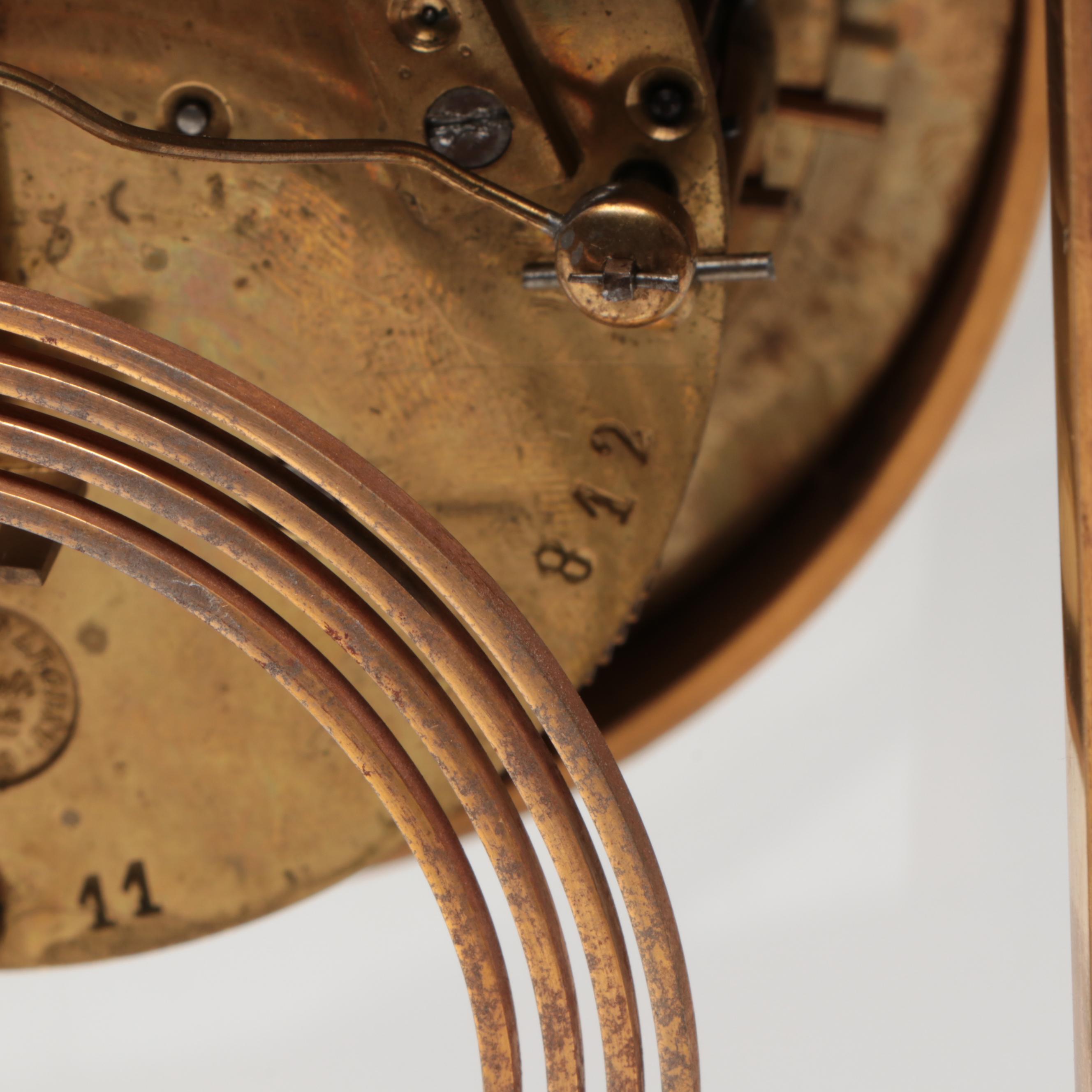 French Gilt Bronze and Glass Mantel Clock with Tiffany & Co. Face, Early 20th C.
