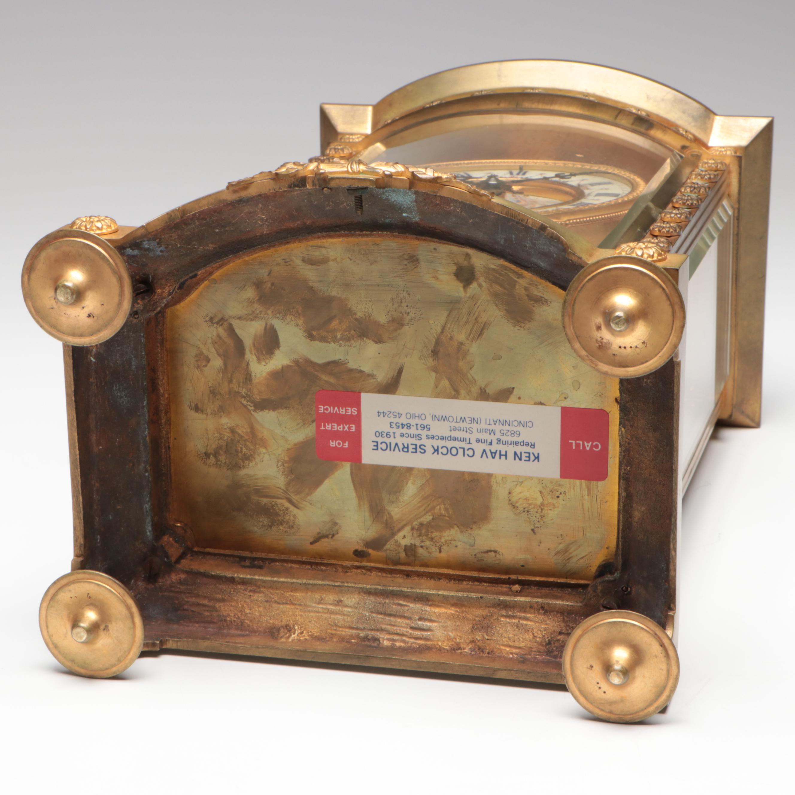 French Gilt Bronze and Glass Mantel Clock with Tiffany & Co. Face, Early 20th C.