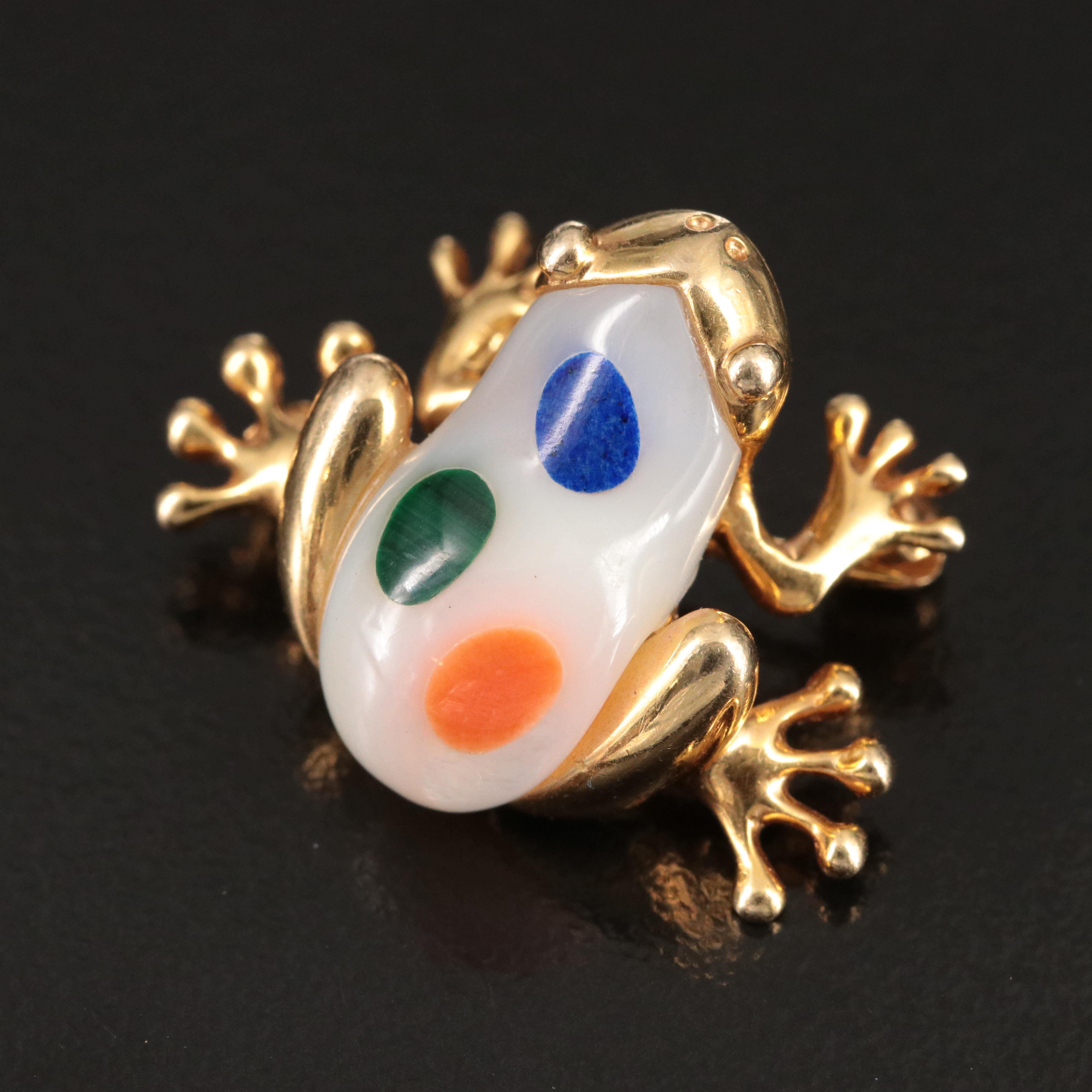 Asch Grossbardt 14K Mother of Pearl Inlay Frog Brooch