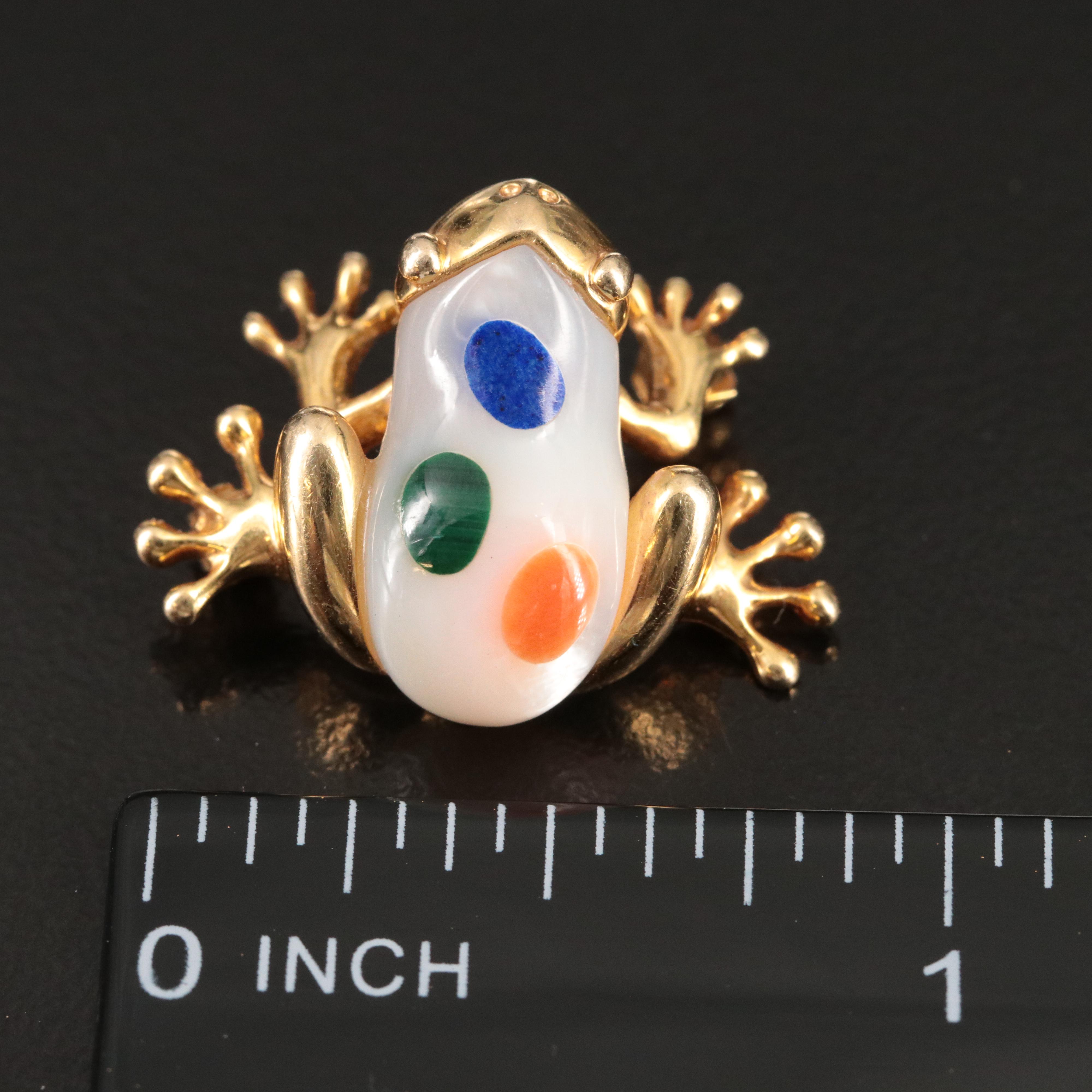 Asch Grossbardt 14K Mother of Pearl Inlay Frog Brooch