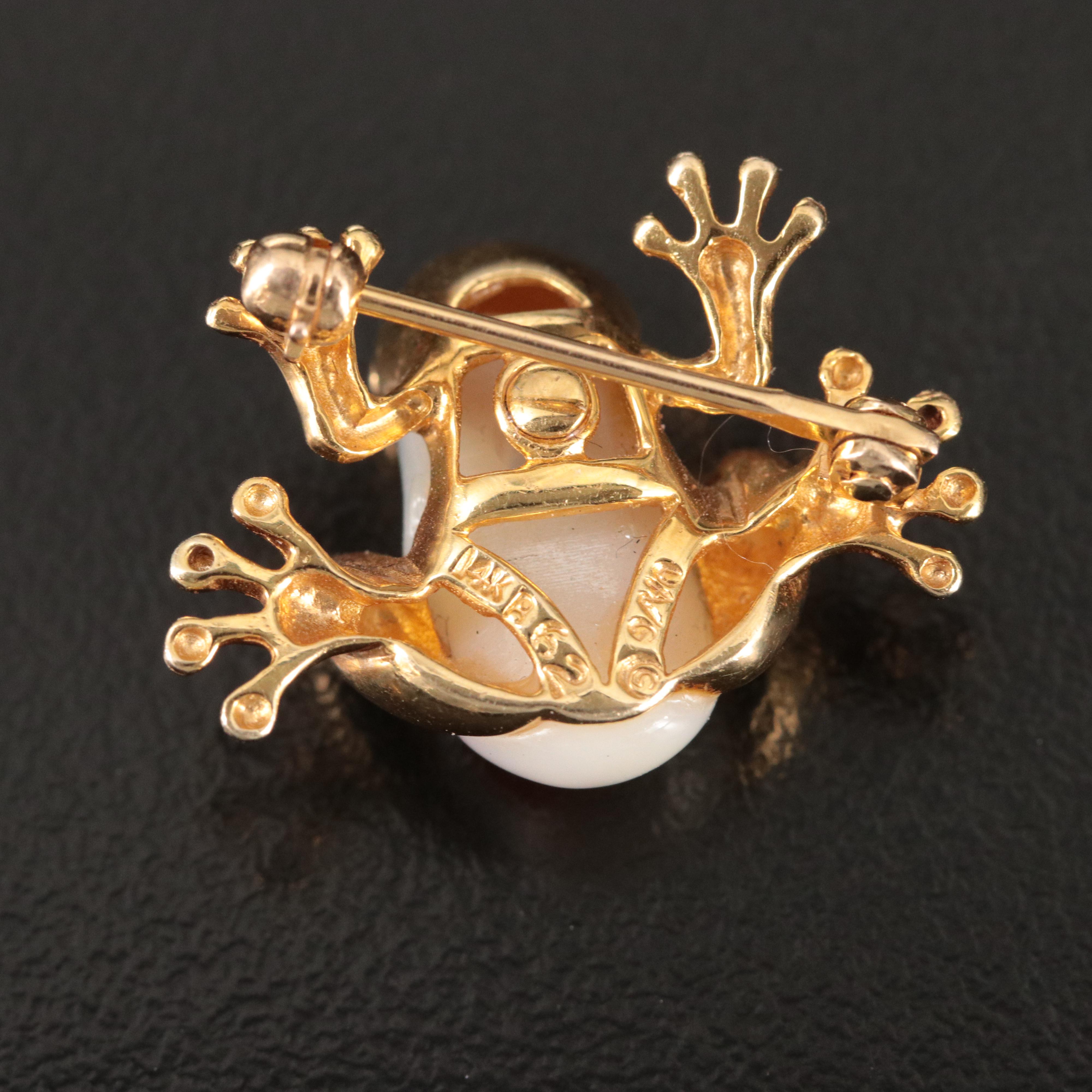 Asch Grossbardt 14K Mother of Pearl Inlay Frog Brooch