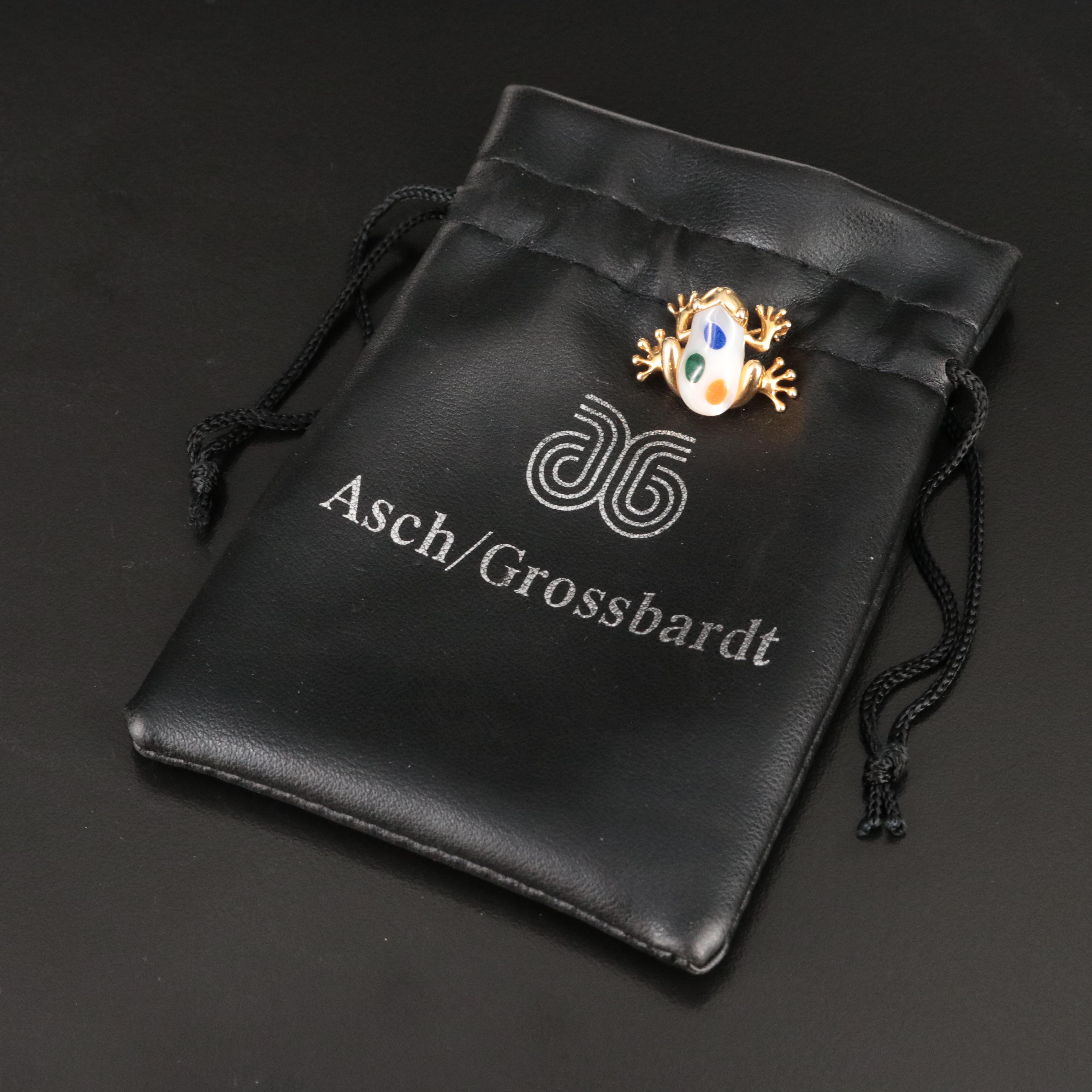 Asch Grossbardt 14K Mother of Pearl Inlay Frog Brooch