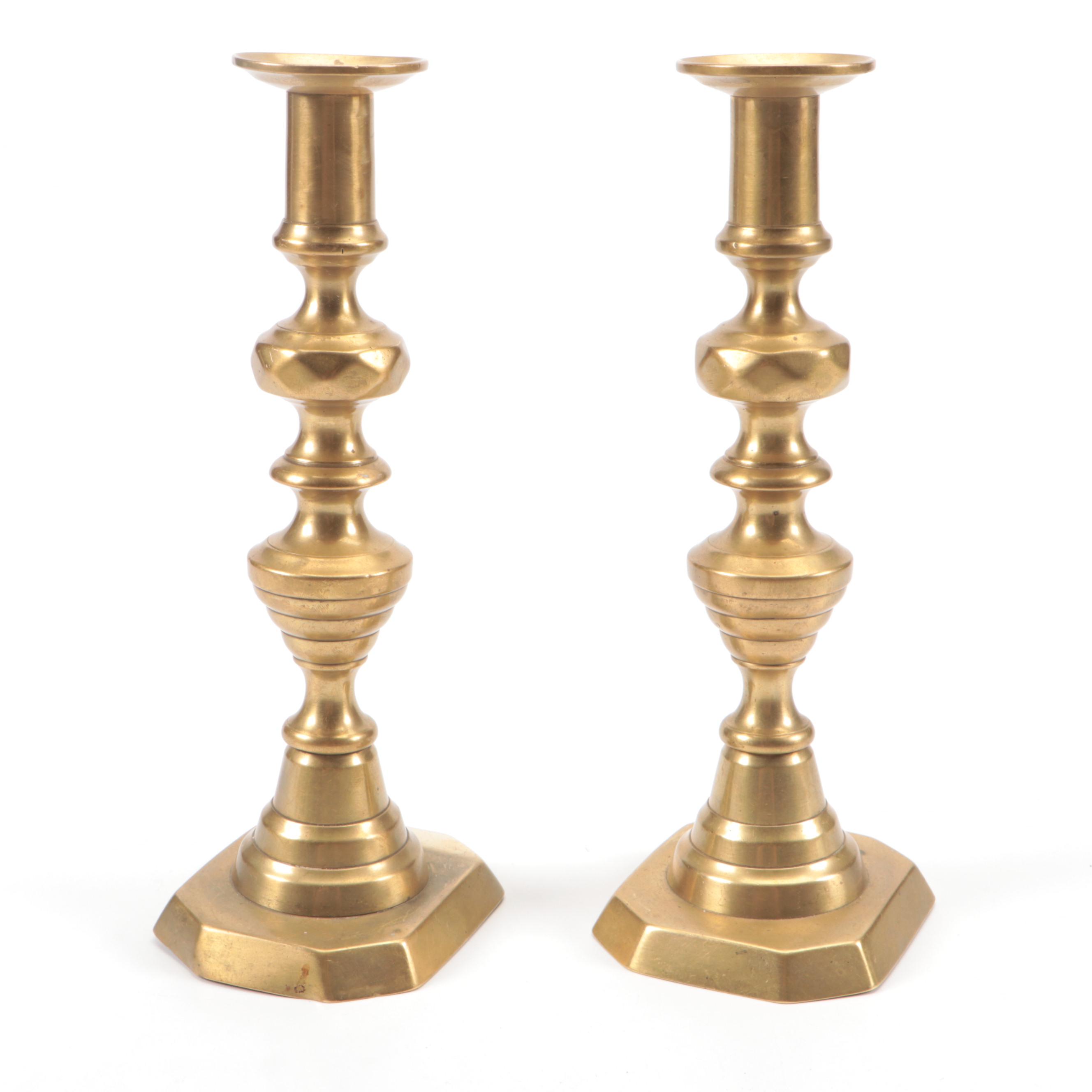 Antique Brass Rococo Style Openwork Letter Holder with Indian Brass Candlesticks