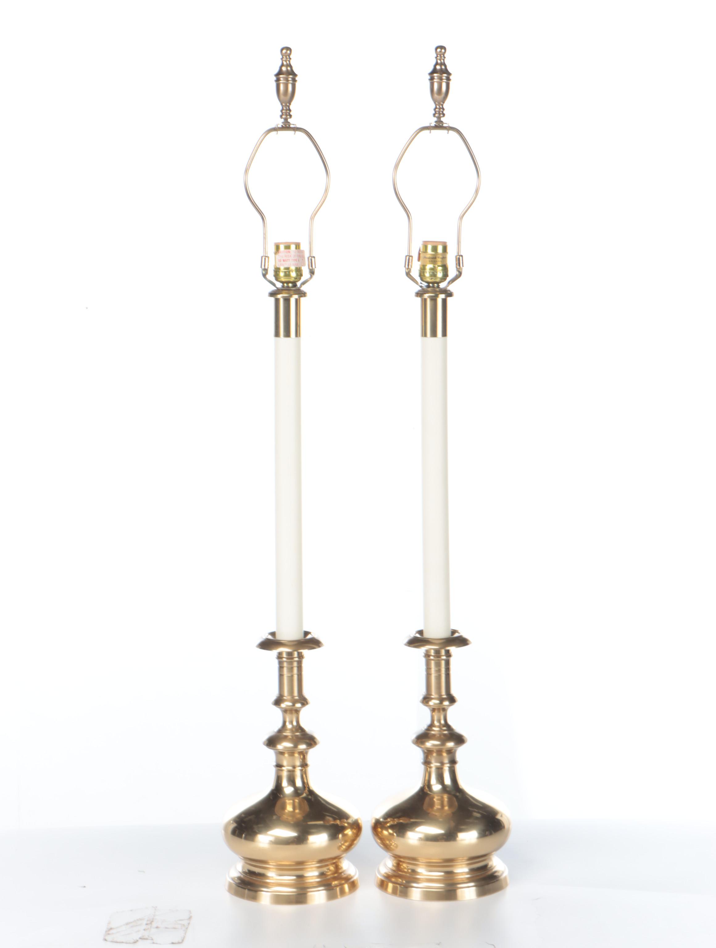 Frederick Cooper Brass Candlestick Buffet Lamp Pair, Late 20th Century