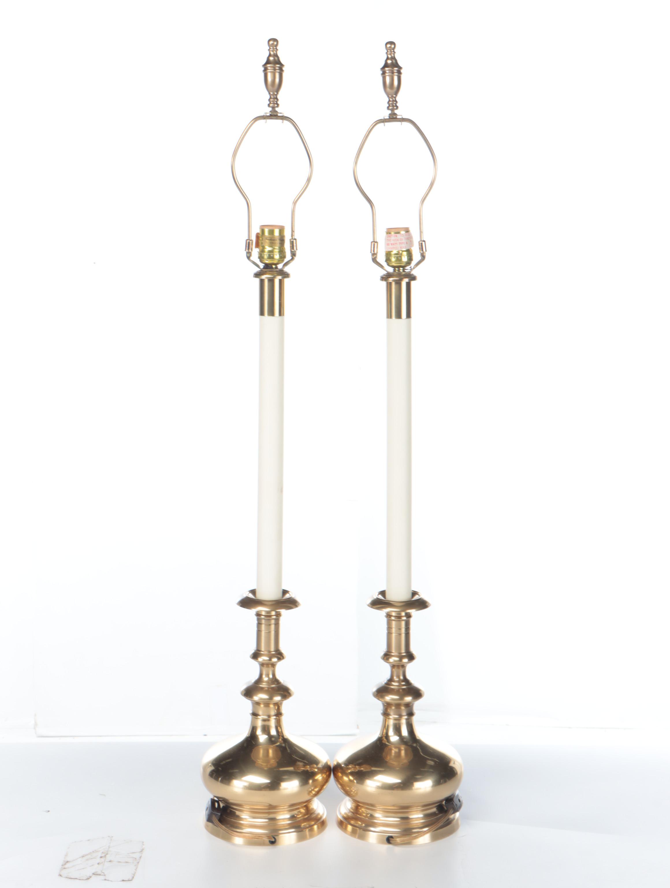 Frederick Cooper Brass Candlestick Buffet Lamp Pair, Late 20th Century