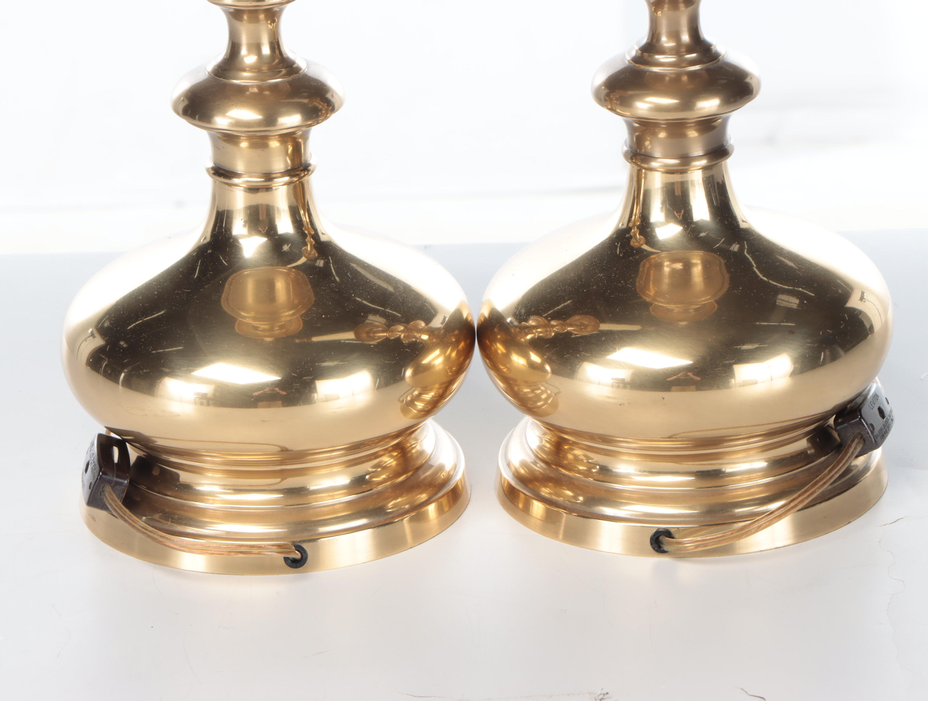 Frederick Cooper Brass Candlestick Buffet Lamp Pair, Late 20th Century