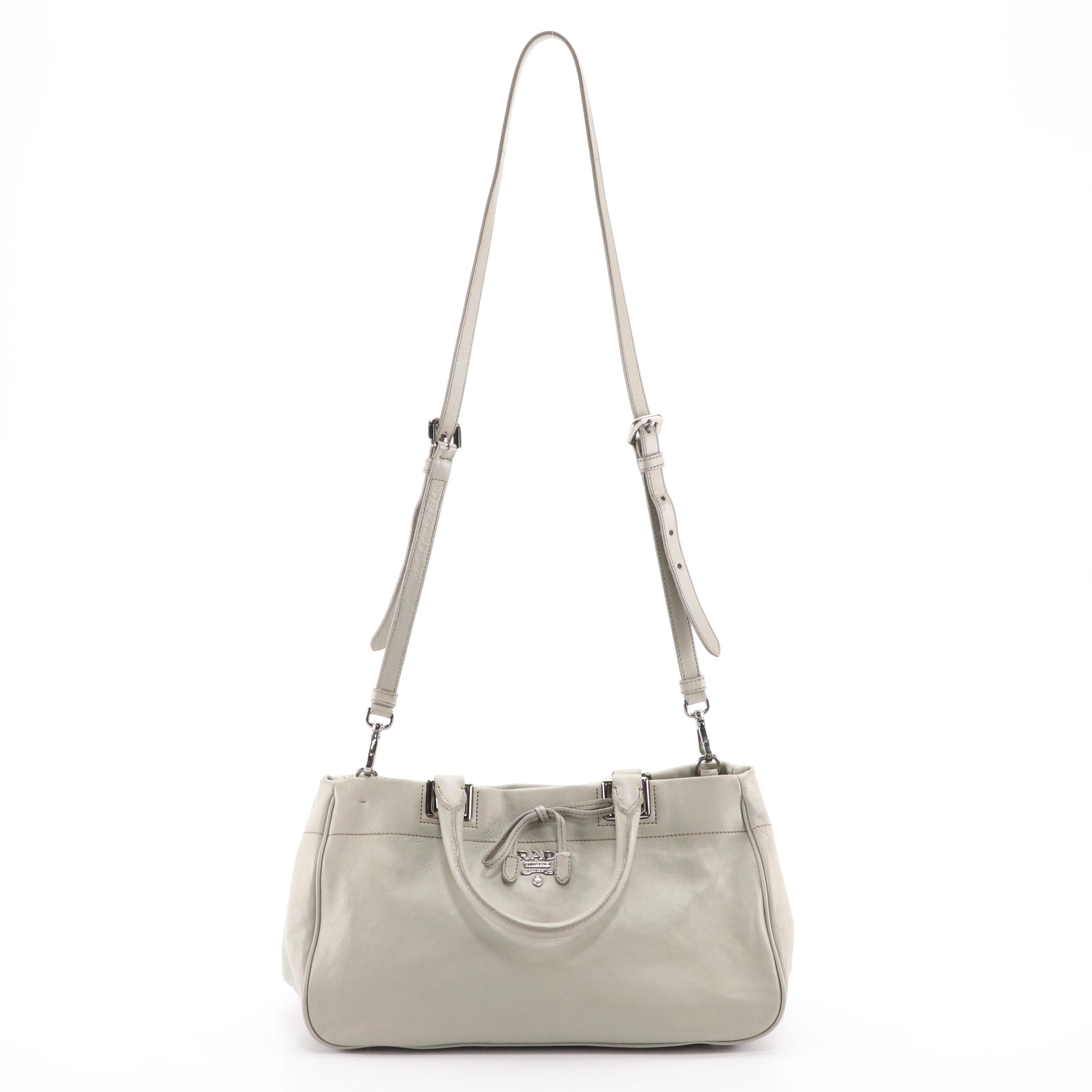 Prada Two-Way Bow Shopper Tote in Grey Calfskin Leather
