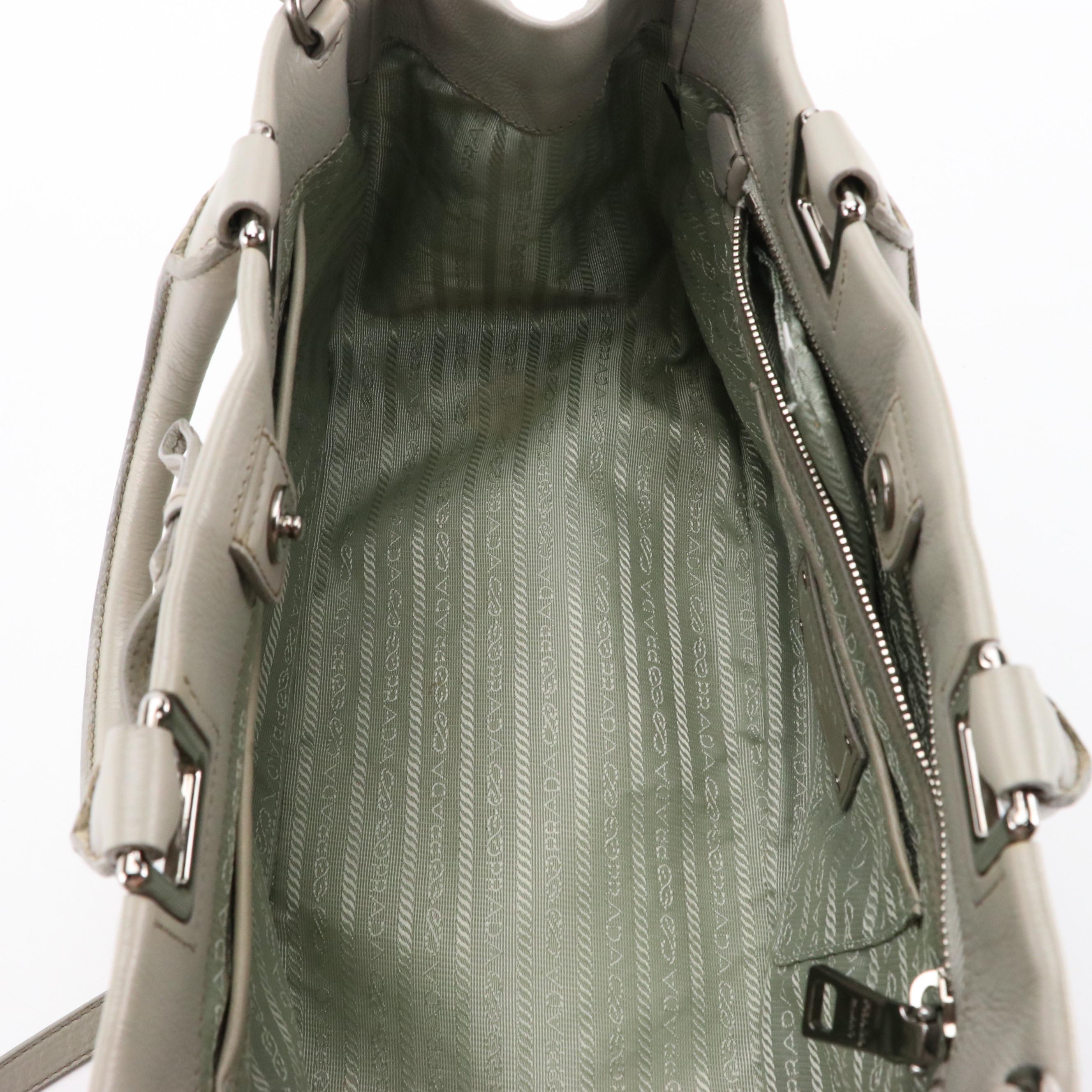 Prada Two-Way Bow Shopper Tote in Grey Calfskin Leather