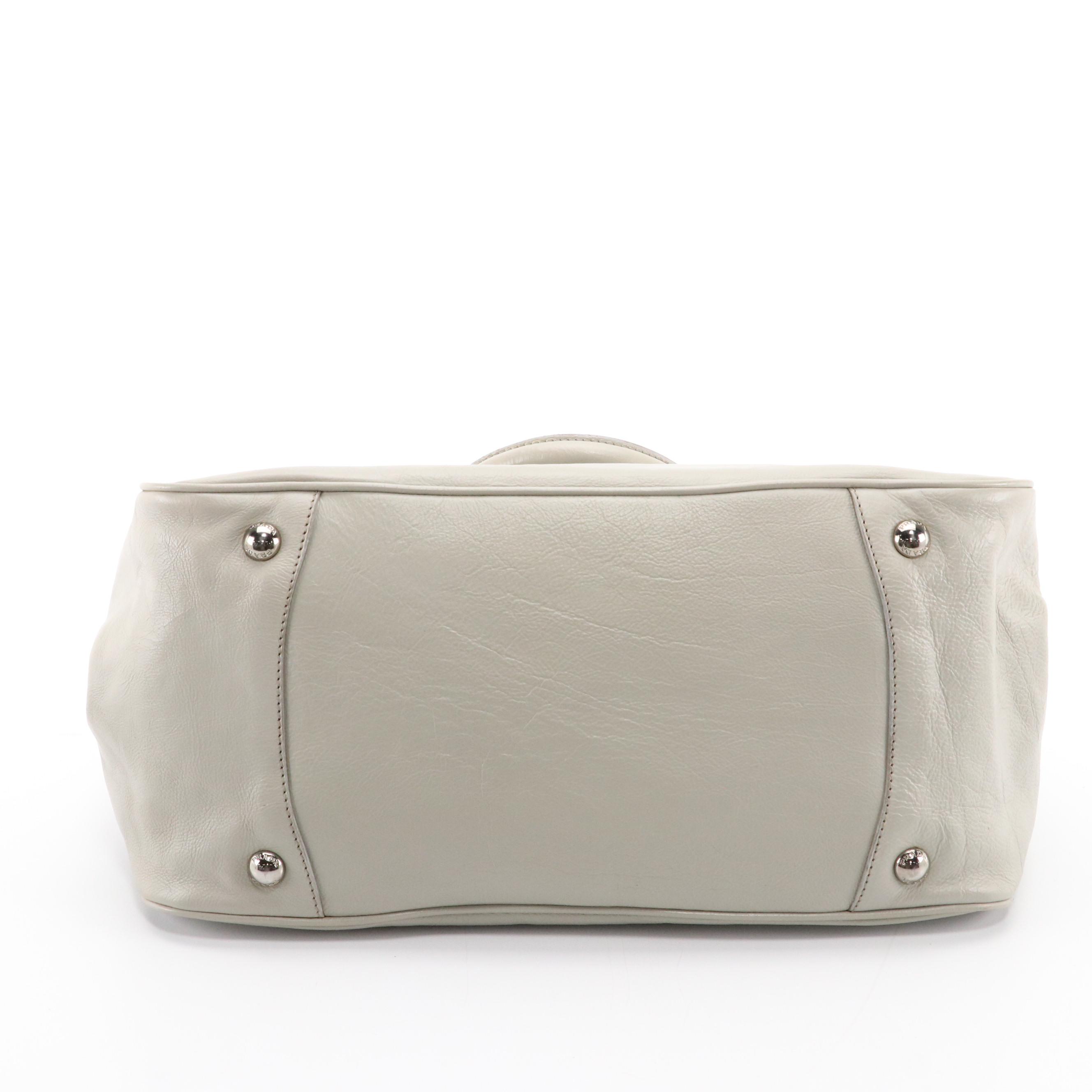 Prada Two-Way Bow Shopper Tote in Grey Calfskin Leather