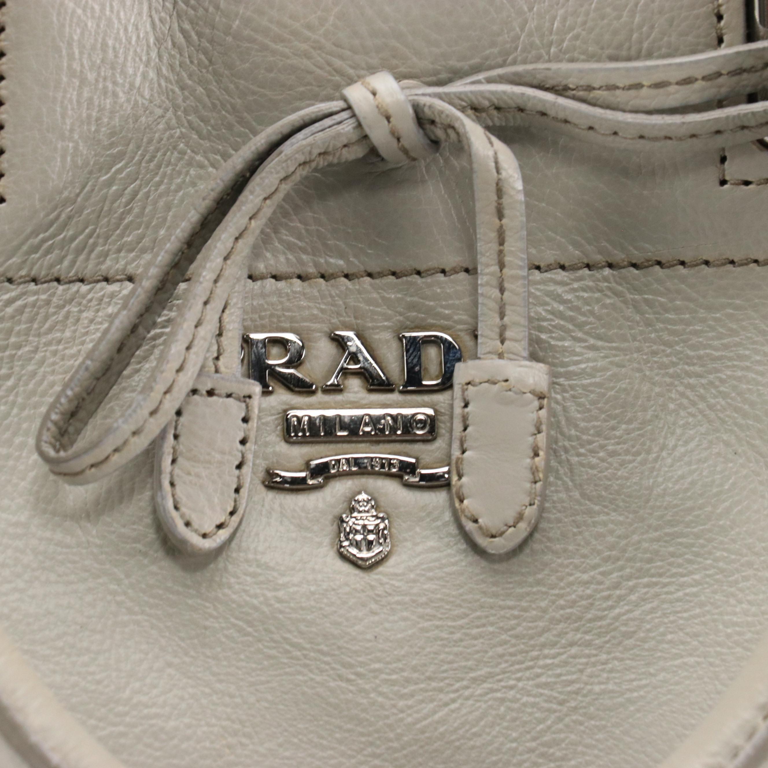 Prada Two-Way Bow Shopper Tote in Grey Calfskin Leather