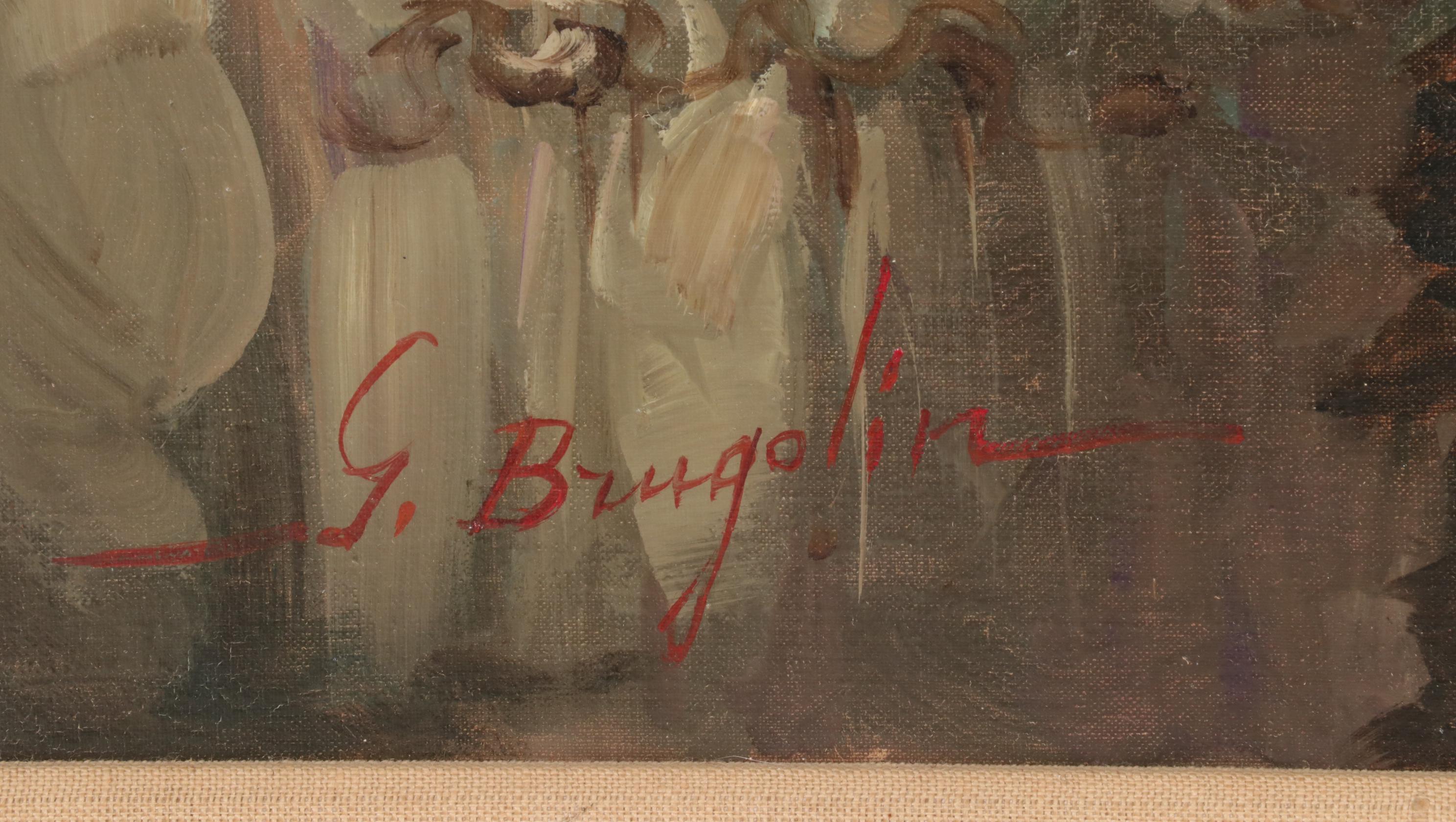 Giovanni Bragolin Portrait Oil Painting of Crying Child With Cat, Mid-20th C.