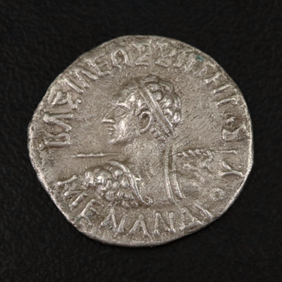 Ancient Baktrian Kingdom AR Drachm Coin of Menander, ca. 160 B.C.