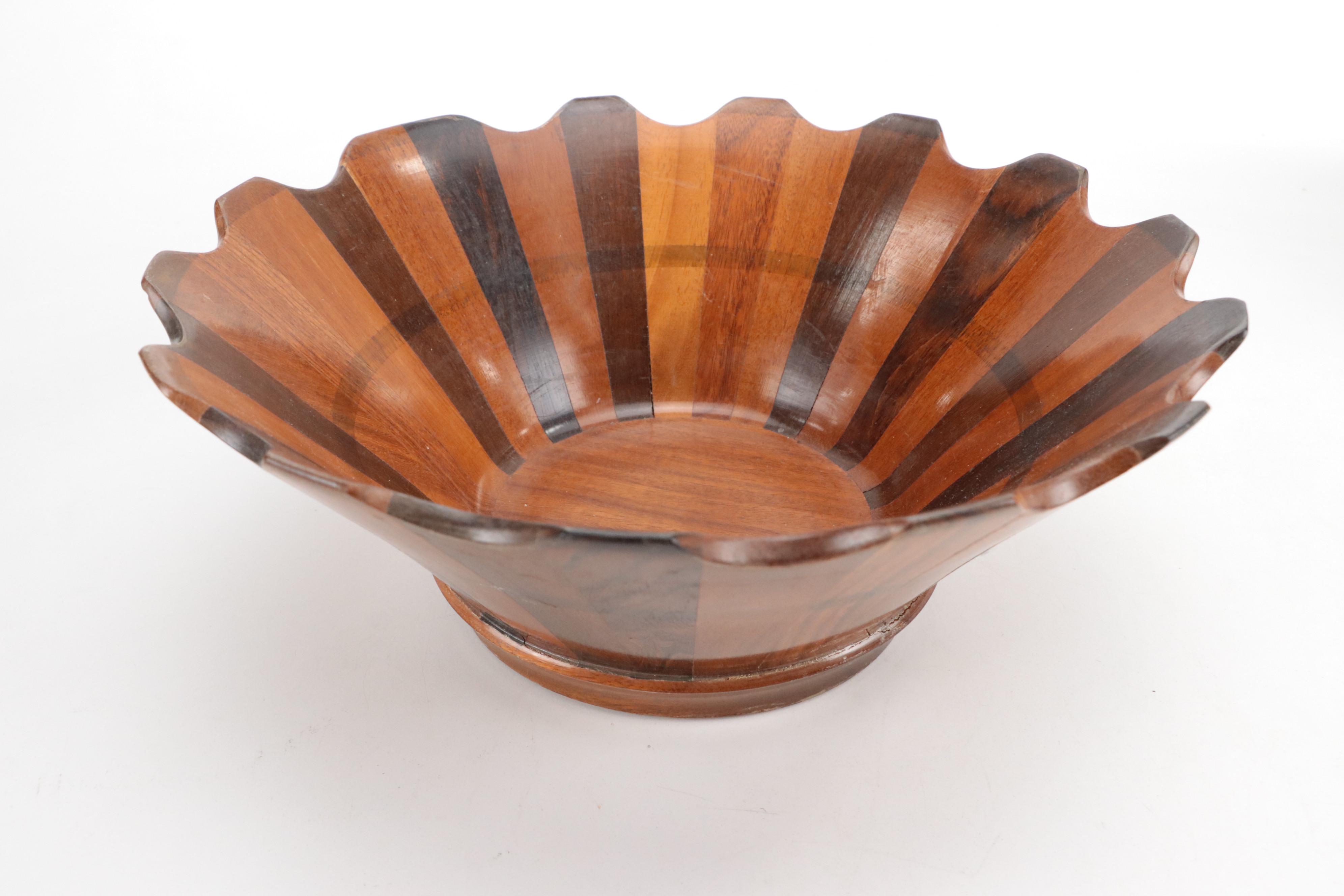 Roatan Parquetry Wood Centerpiece Bowl with Shoe Stretchers, Metal Bound Boxes