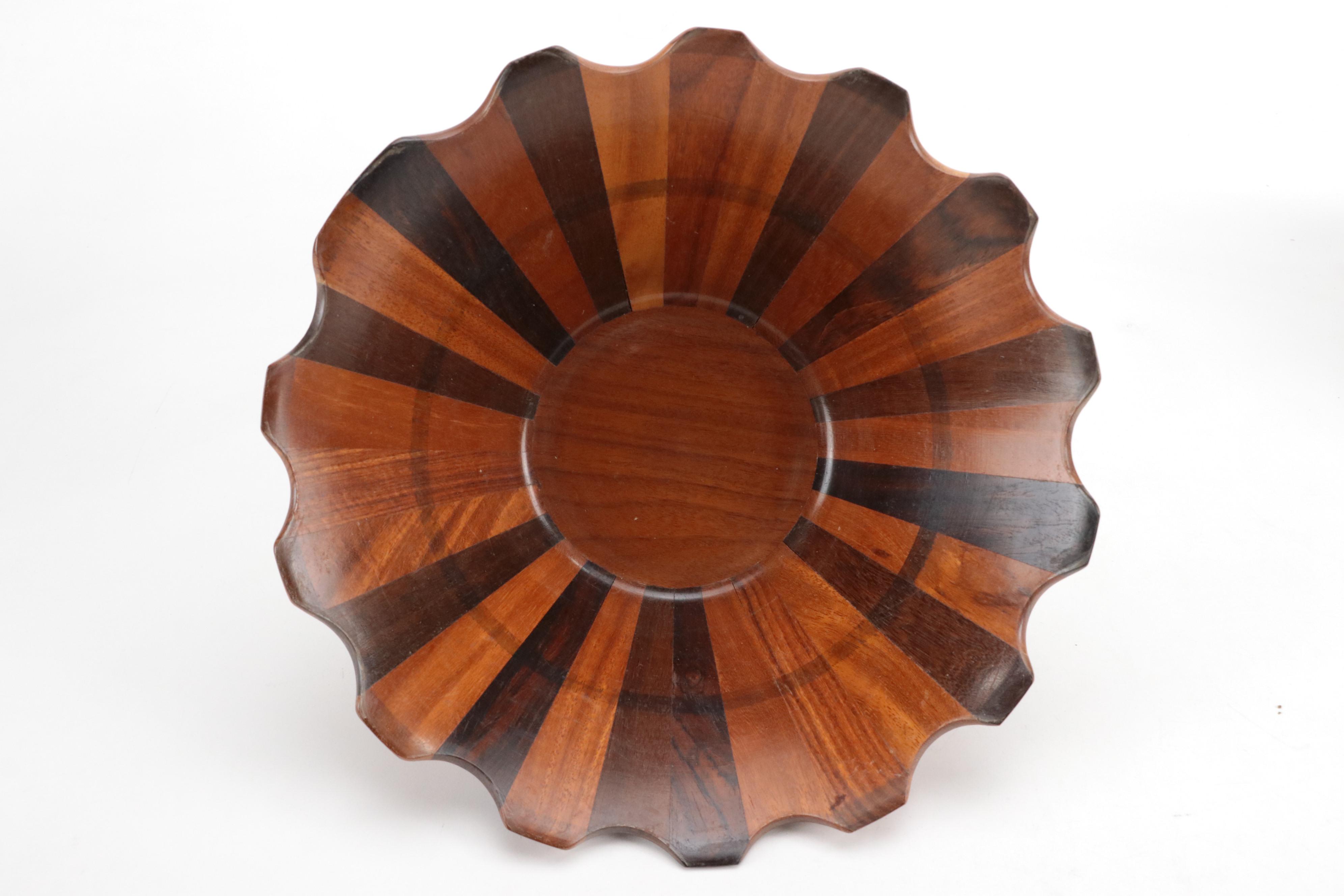 Roatan Parquetry Wood Centerpiece Bowl with Shoe Stretchers, Metal Bound Boxes