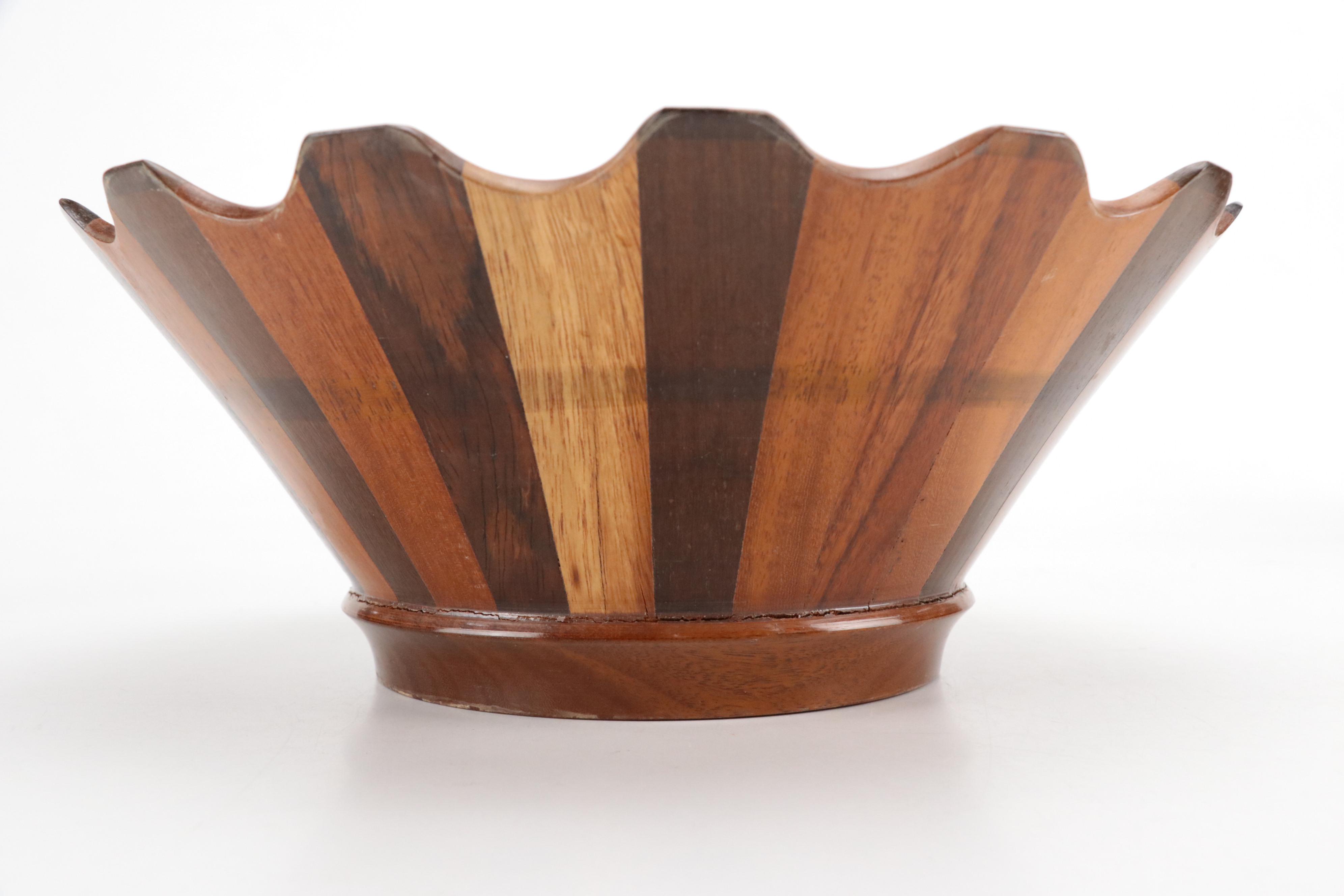 Roatan Parquetry Wood Centerpiece Bowl with Shoe Stretchers, Metal Bound Boxes
