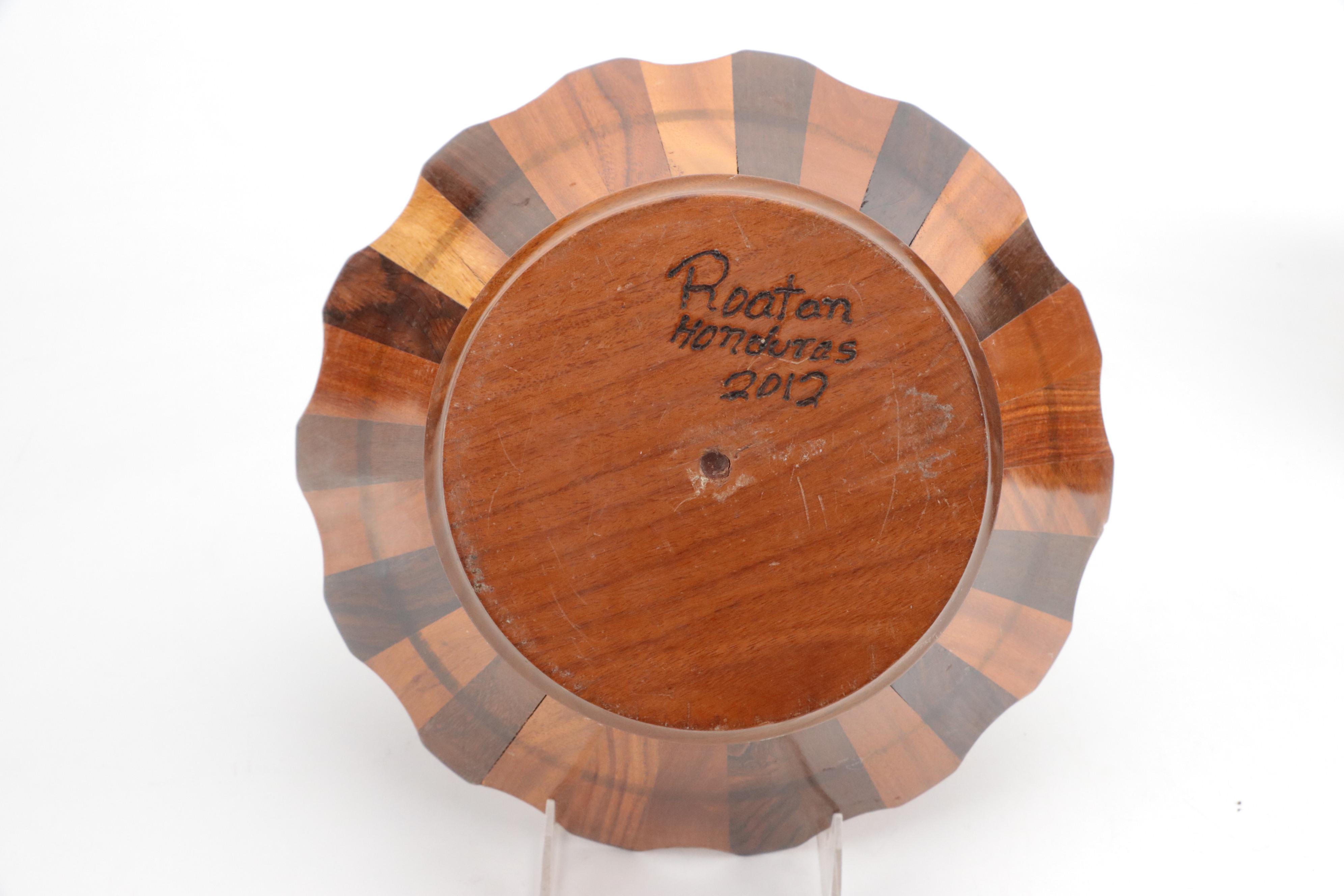 Roatan Parquetry Wood Centerpiece Bowl with Shoe Stretchers, Metal Bound Boxes