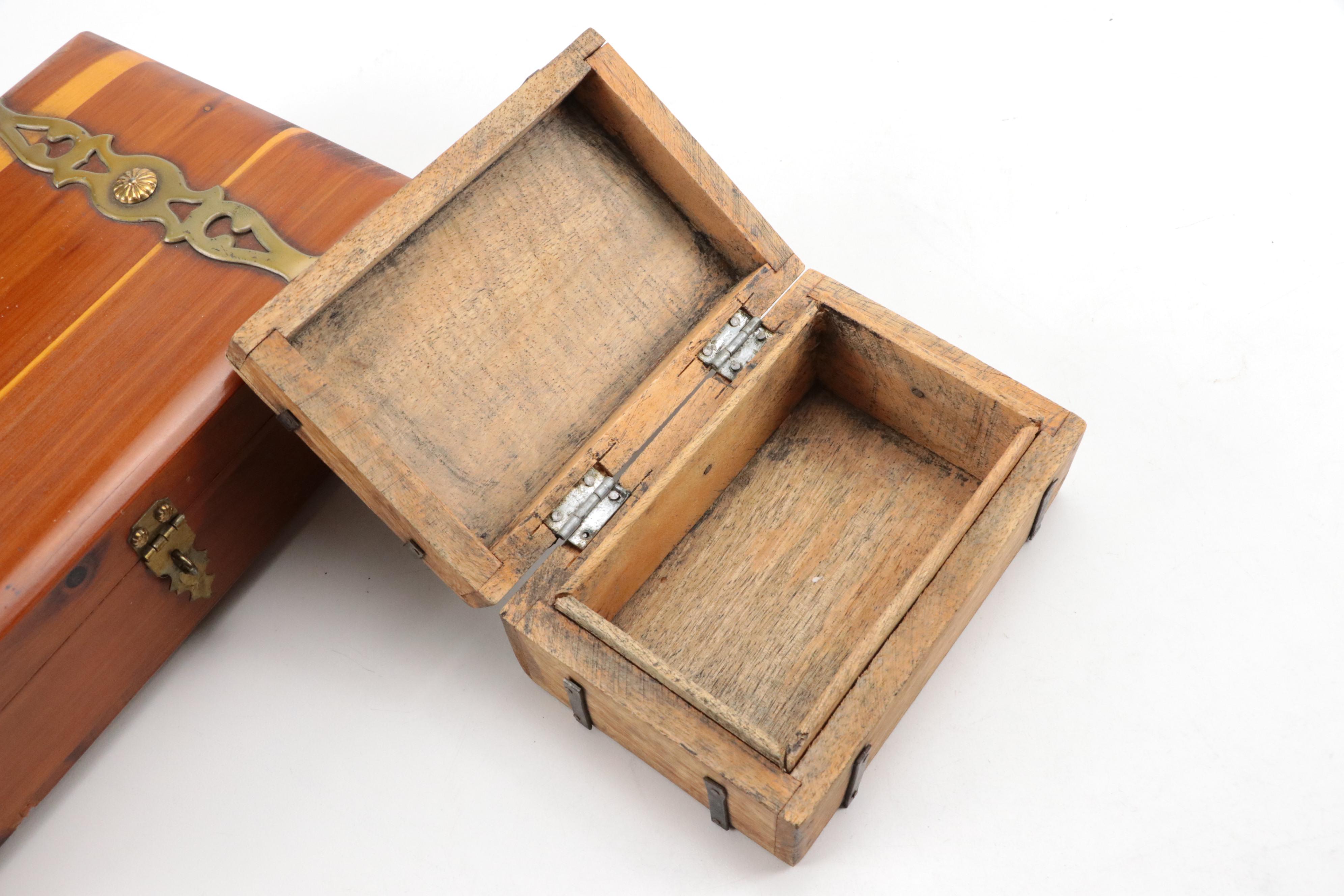 Roatan Parquetry Wood Centerpiece Bowl with Shoe Stretchers, Metal Bound Boxes