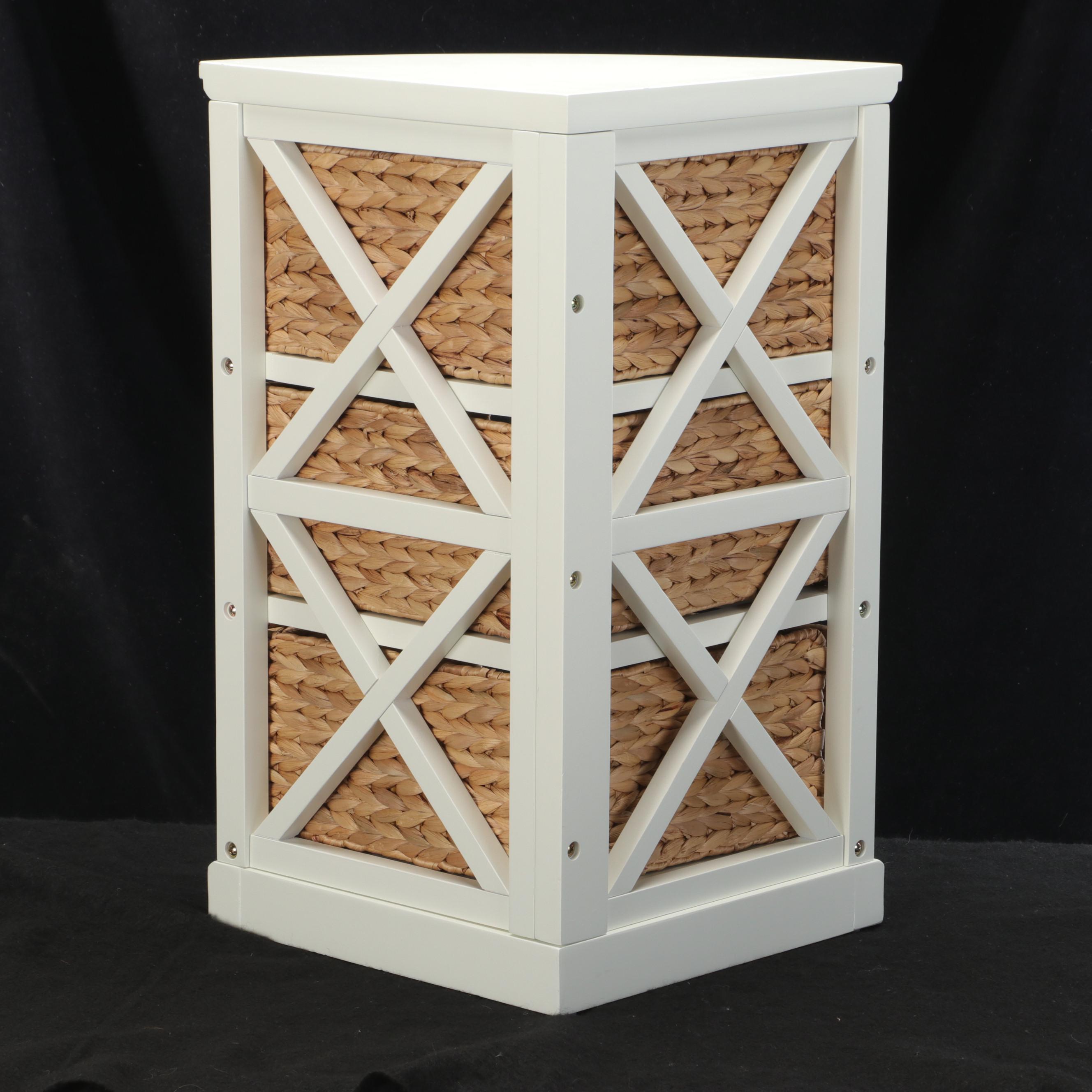 Painted Wood Corner Chest with Basket Drawers