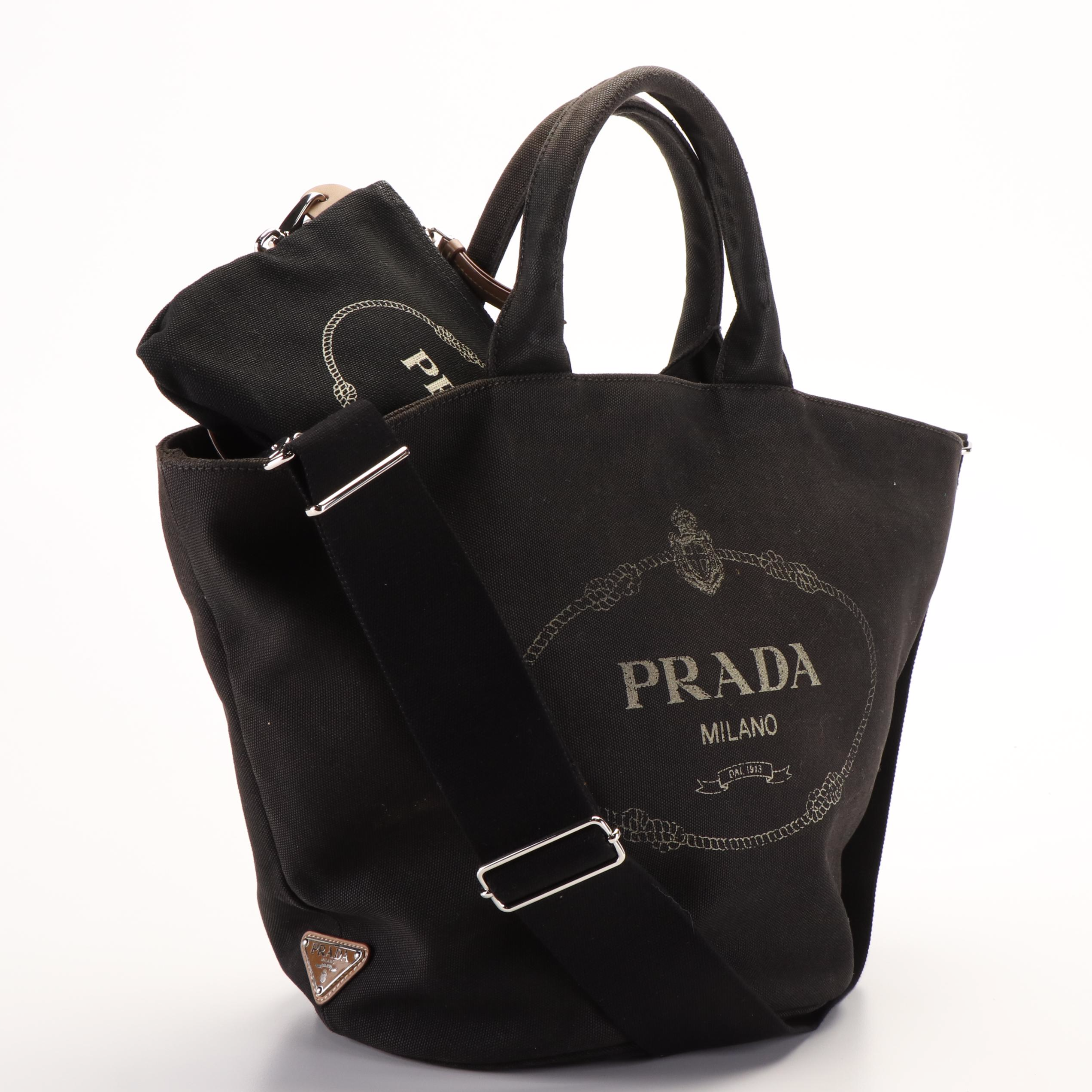Prada 2Way Canapa Shoulder Tote Bag in Black Canvas