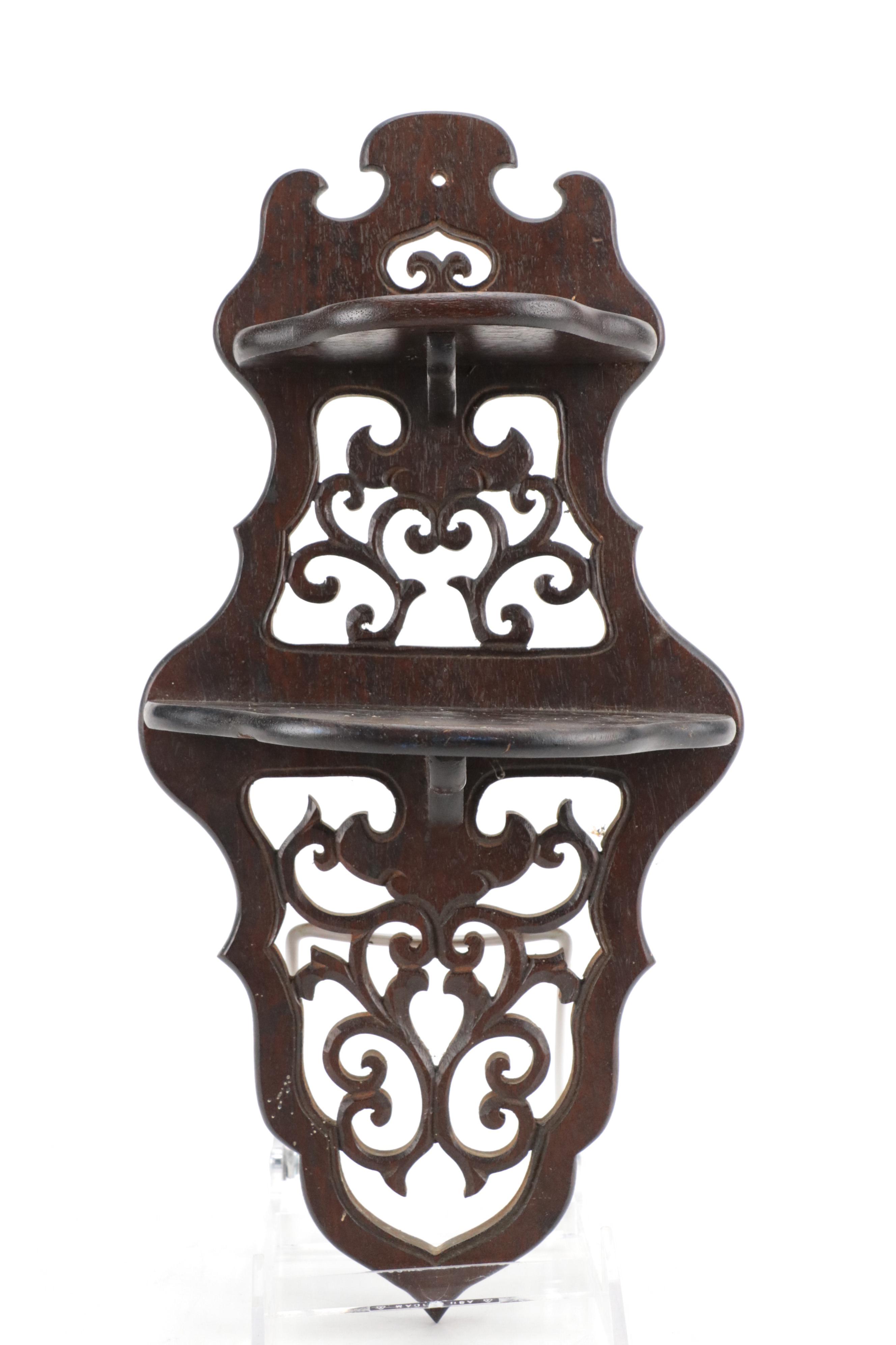 Tom Clark Resin Gnome Figurine with Carved Wood Santos and Victorian Wall Shelf