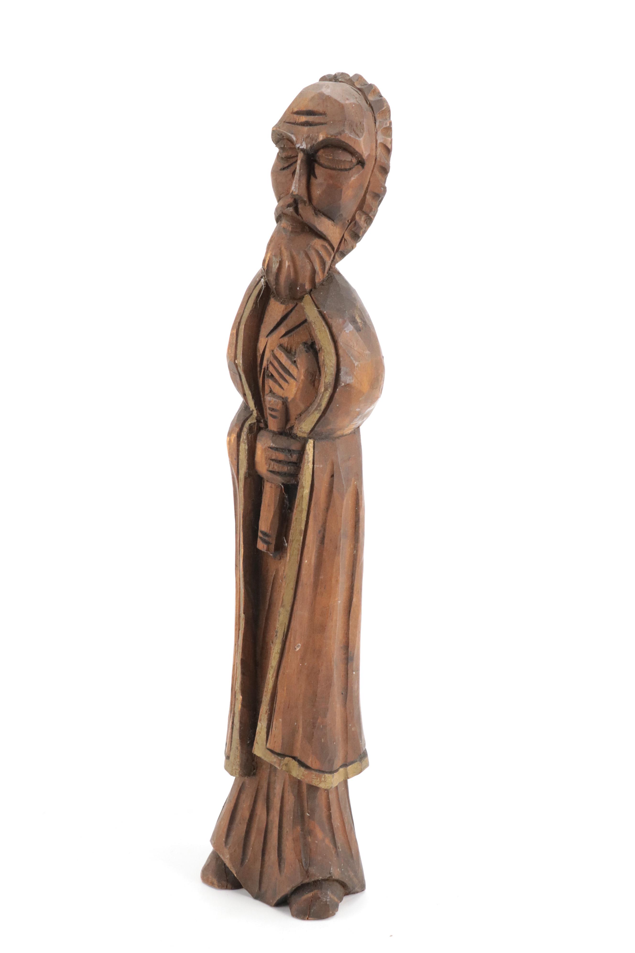 Tom Clark Resin Gnome Figurine with Carved Wood Santos and Victorian Wall Shelf