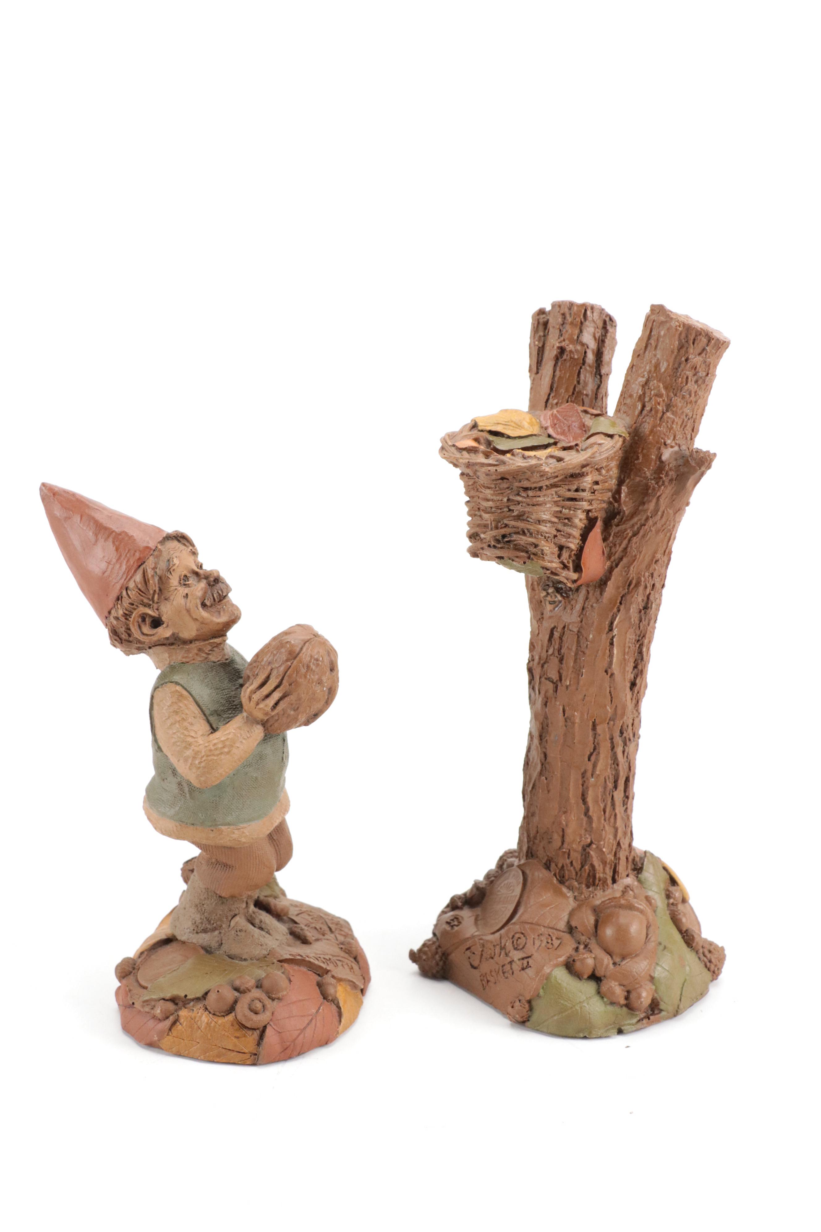 Tom Clark Resin Gnome Figurine with Carved Wood Santos and Victorian Wall Shelf