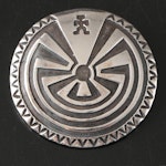Navajo Roger John Sterling Silver Belt Buckle with Man in The Maze